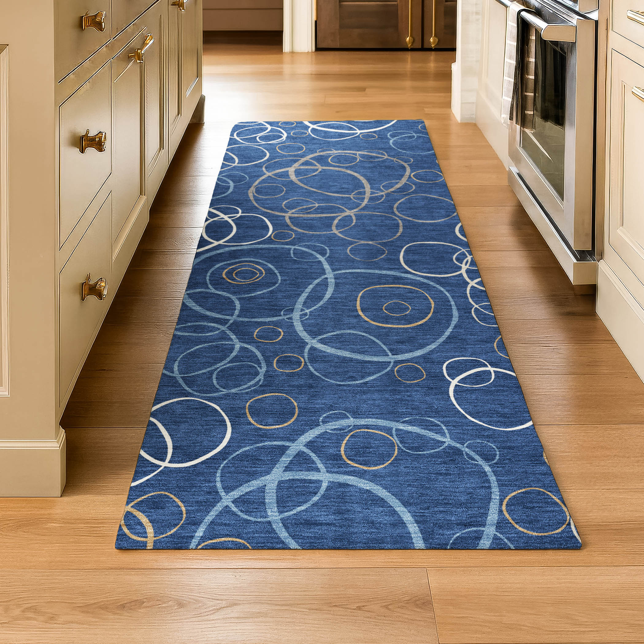 Porto Machine Washable Transitional Navy Blue Rug 2'3" x 7'6" #shape_Runner