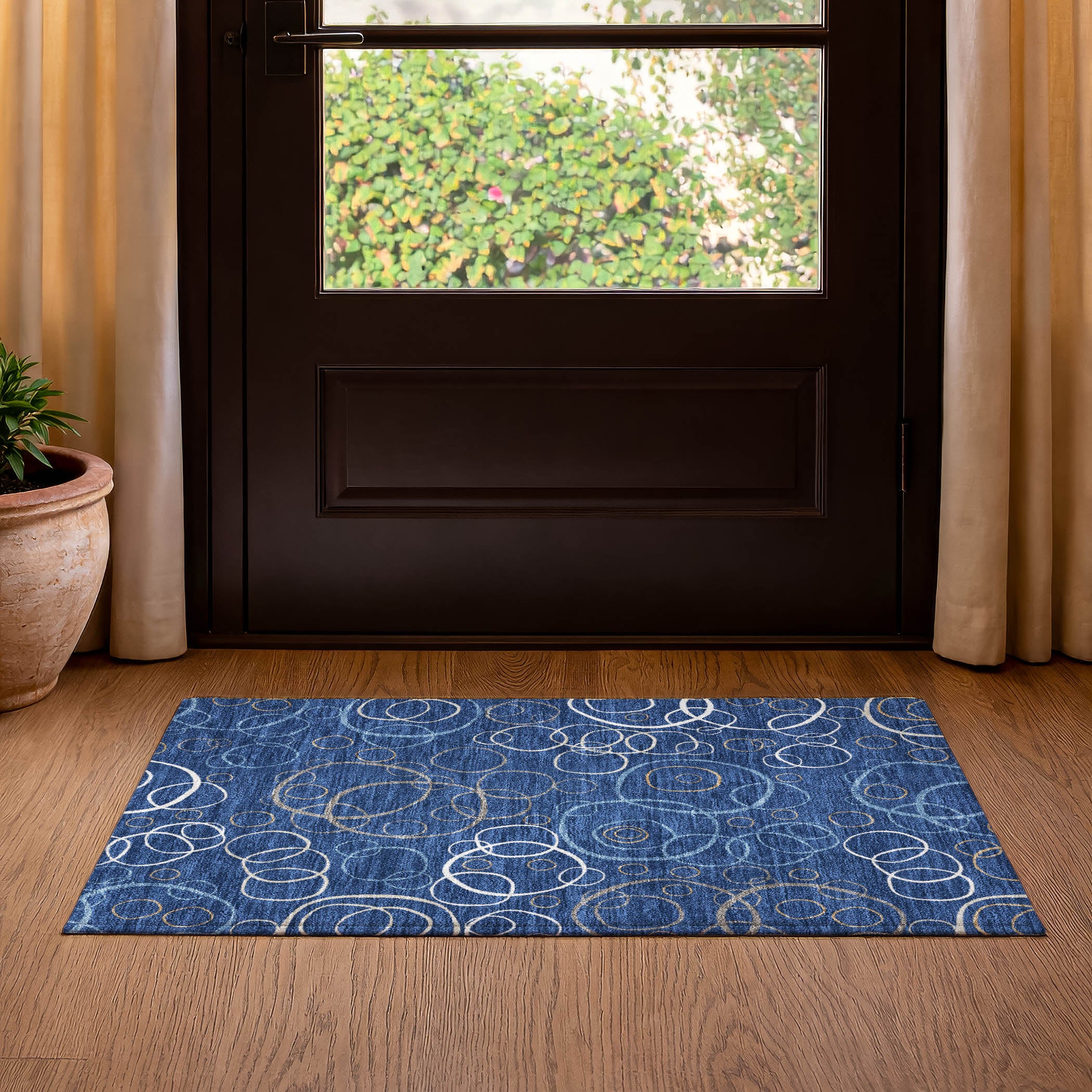 Porto Machine Washable Transitional Navy Blue Rug 1'8" x 2'6" #shape_Rectangle