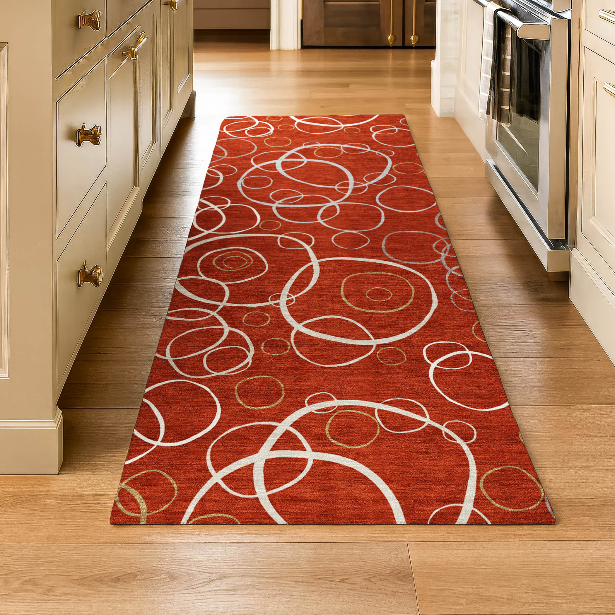 Porto Machine Washable Transitional Red Rug 2'3" x 7'6" #shape_Runner