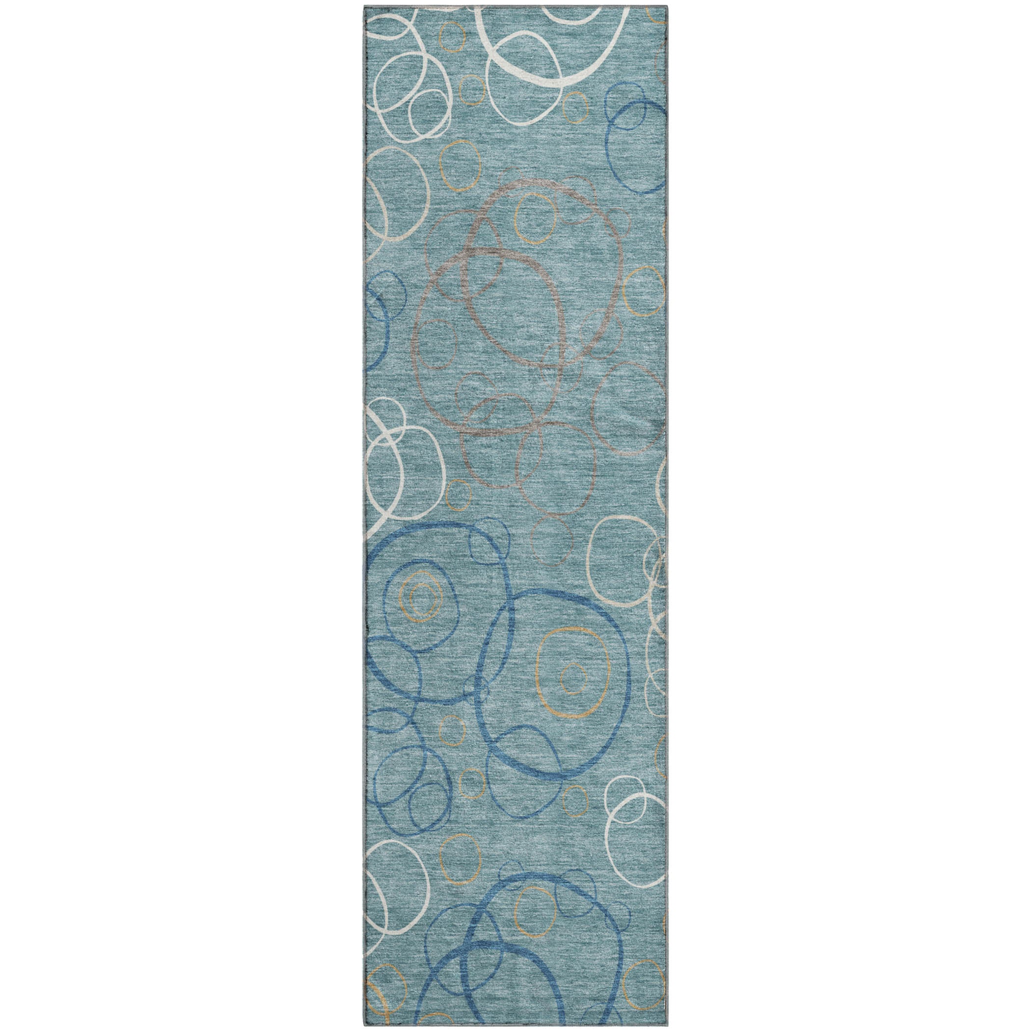Porto Machine Washable Transitional Teal Rug 2'3" x 7'6" #shape_Runner