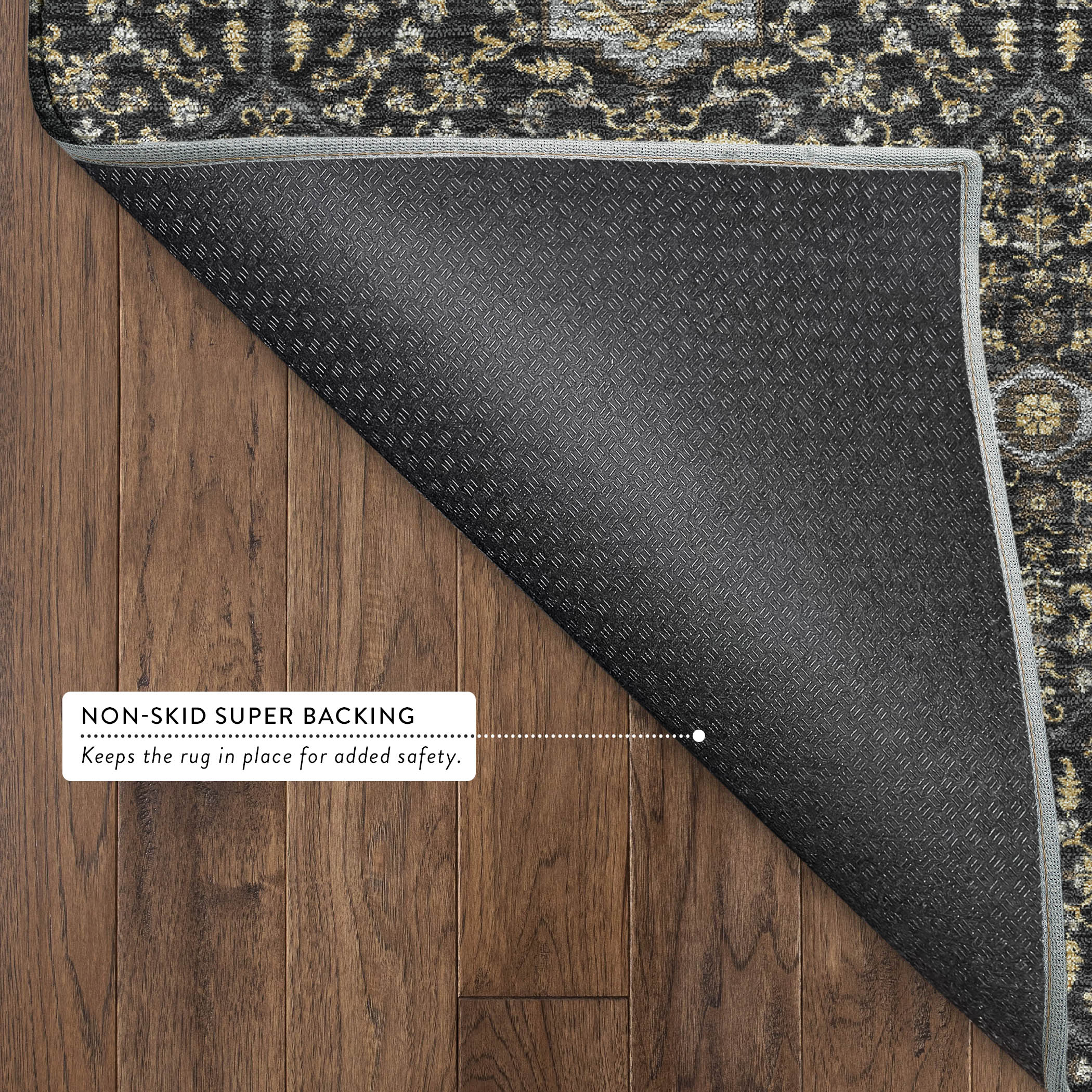 Kotor Machine Washable Transitional Black Rug 1'8" x 2'6" #shape_Rectangle