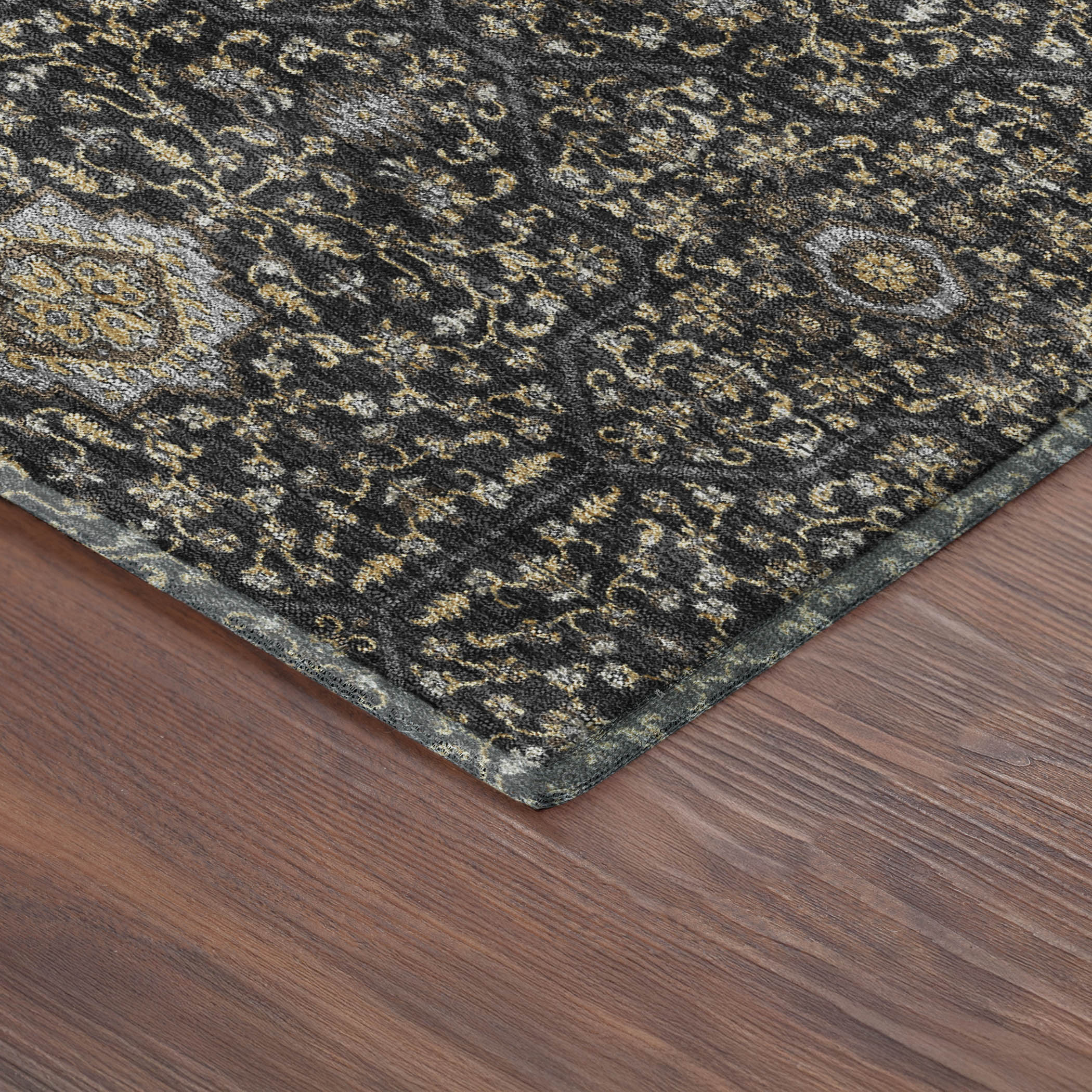 Kotor Machine Washable Transitional Black Rug 1'8" x 2'6" #shape_Rectangle