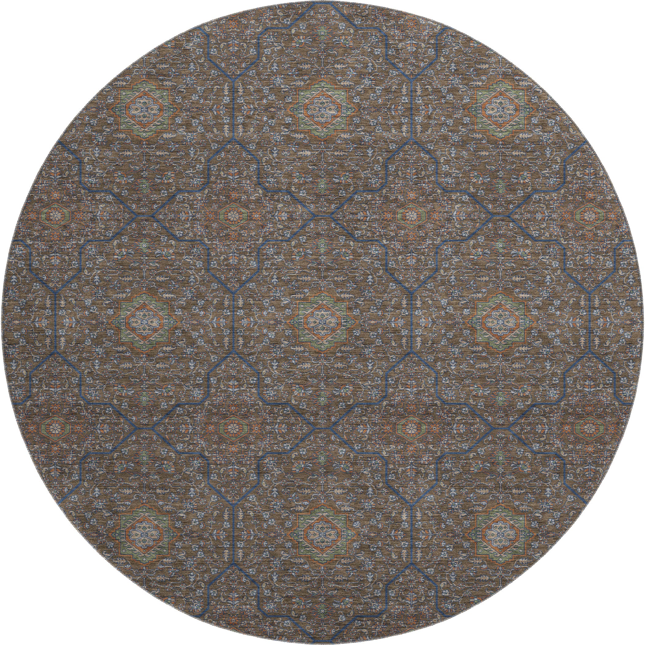 Kotor Machine Washable Transitional Chocolate Brown Rug 8' x 8' #shape_Round