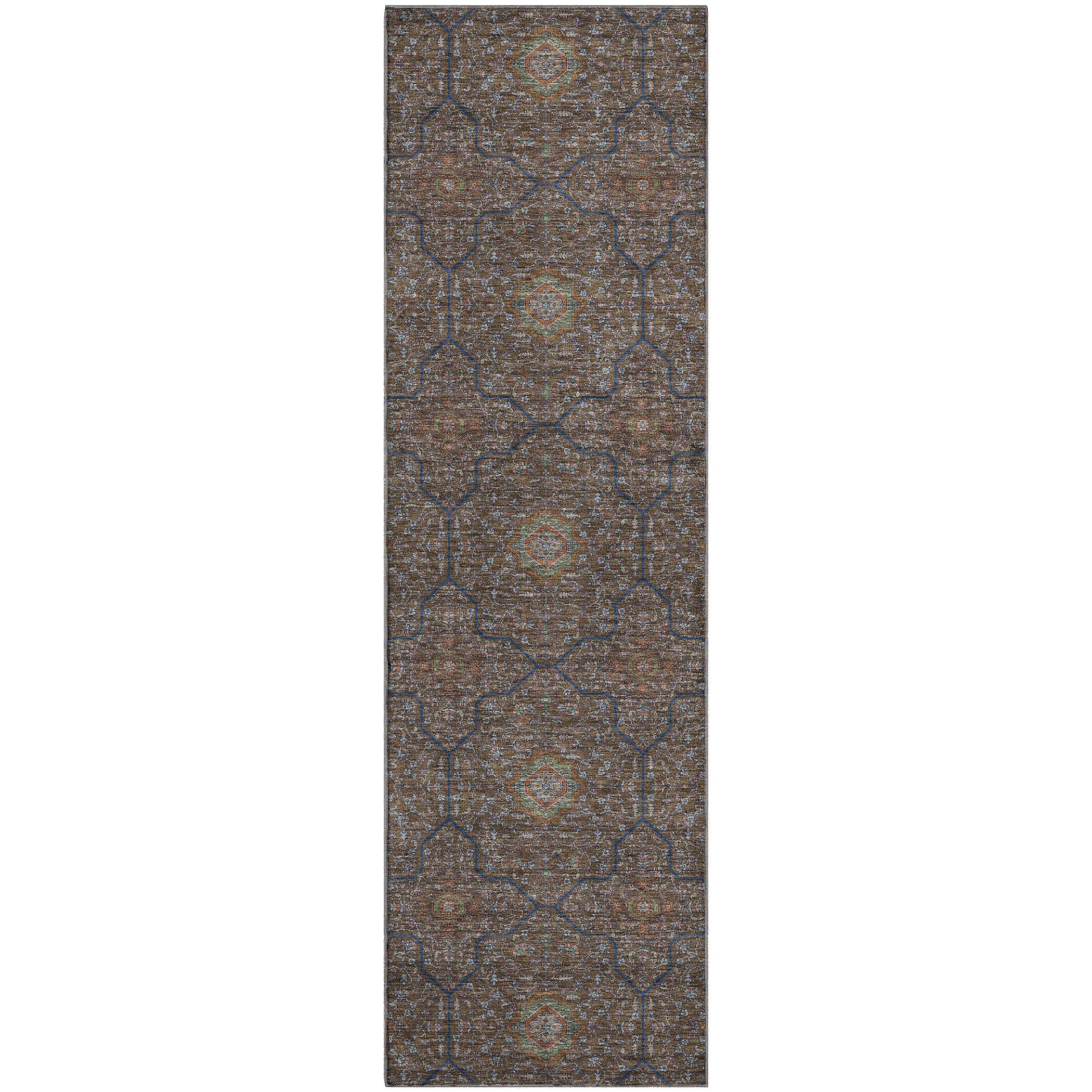Kotor Machine Washable Transitional Chocolate Brown Rug 2'3" x 7'6" #shape_Runner