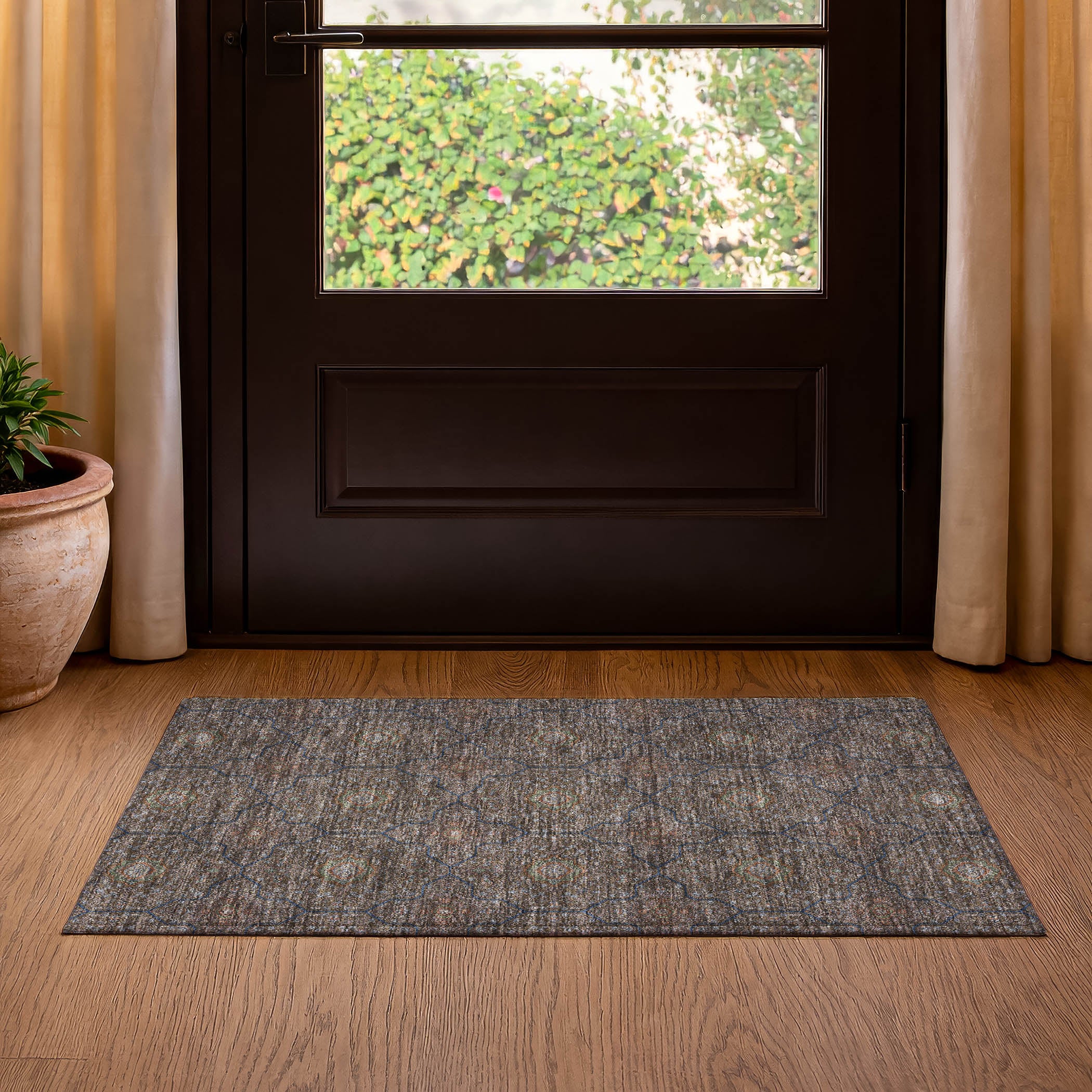 Kotor Machine Washable Transitional Chocolate Brown Rug 1'8" x 2'6" #shape_Rectangle