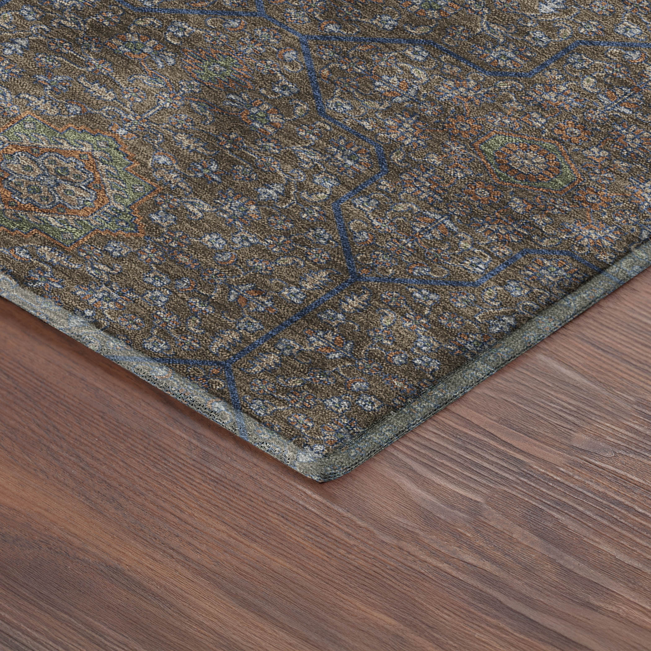 Kotor Machine Washable Transitional Chocolate Brown Rug 1'8" x 2'6" #shape_Rectangle