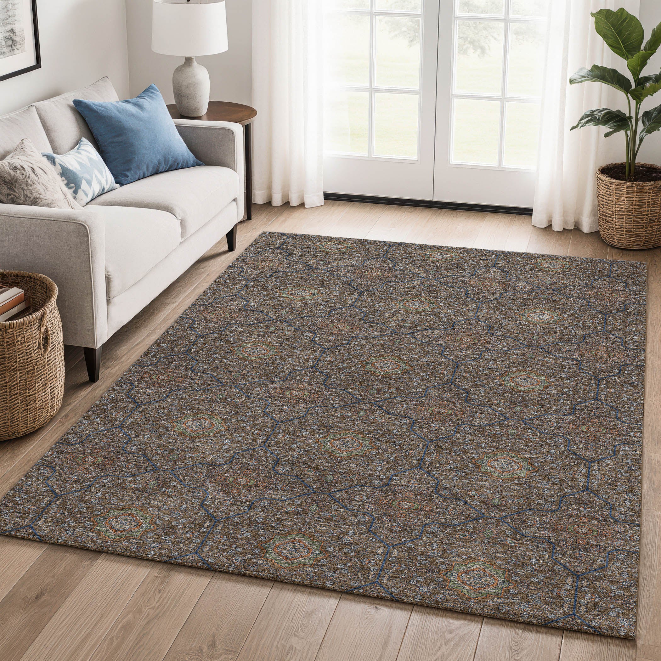 Kotor Machine Washable Transitional Chocolate Brown Rug 3' x 5' #shape_Rectangle