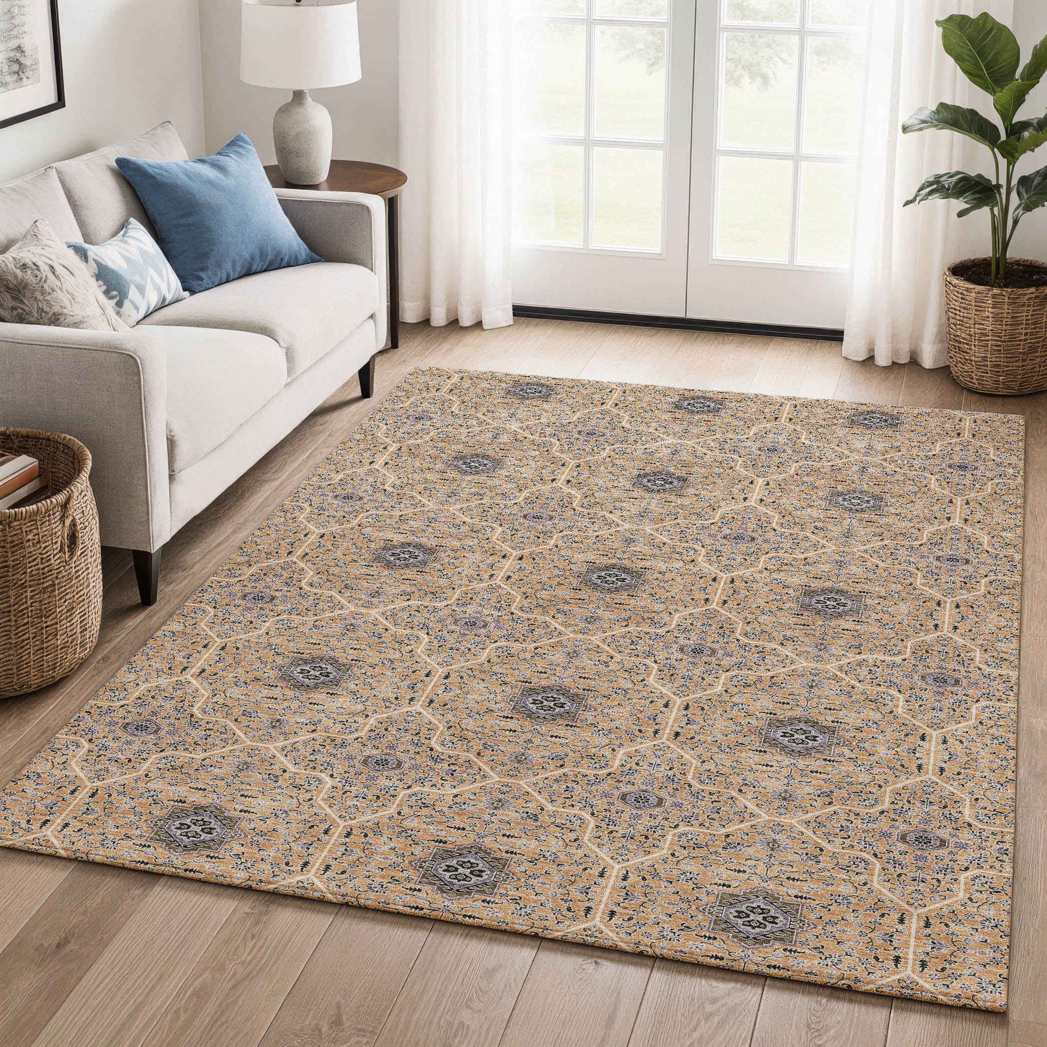 Kotor Machine Washable Transitional Copper Orange Rug 3' x 5' #shape_Rectangle