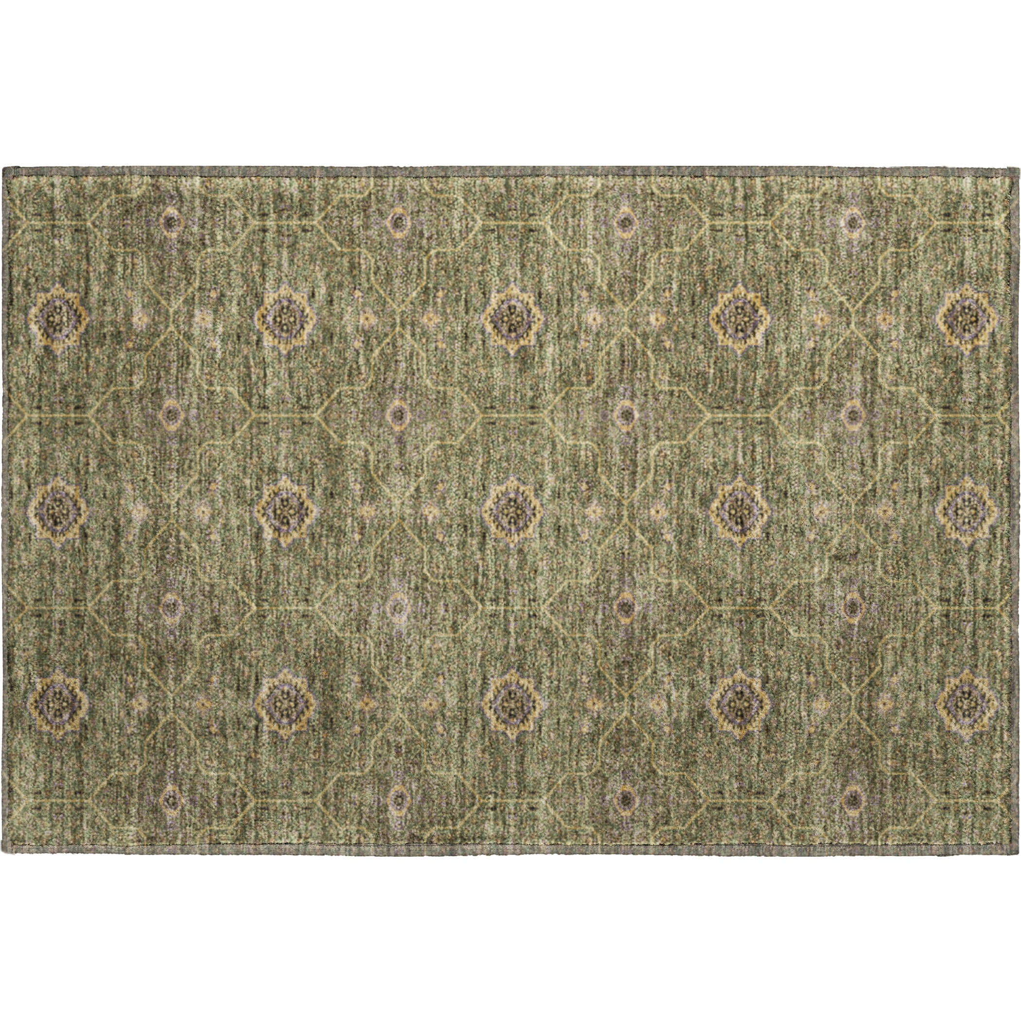 Kotor Machine Washable Transitional Olive Green Rug 1'8" x 2'6" #shape_Rectangle