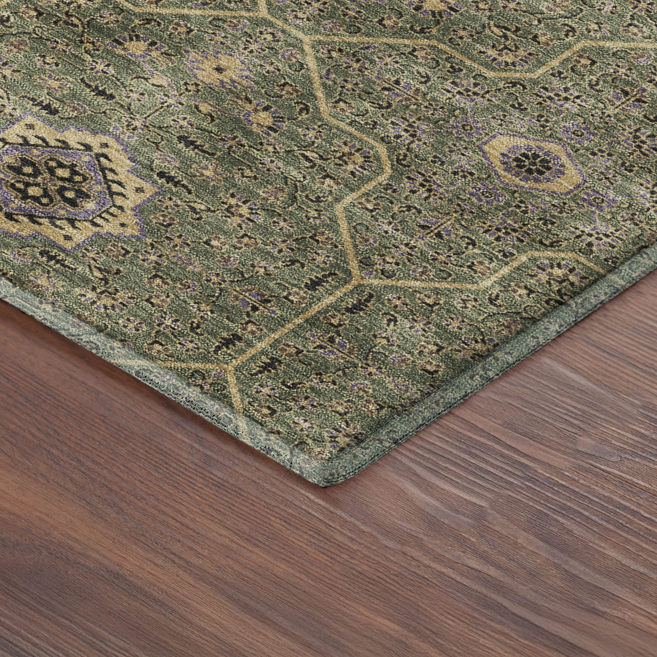 Kotor Machine Washable Transitional Olive Green Rug 1'8" x 2'6" #shape_Rectangle