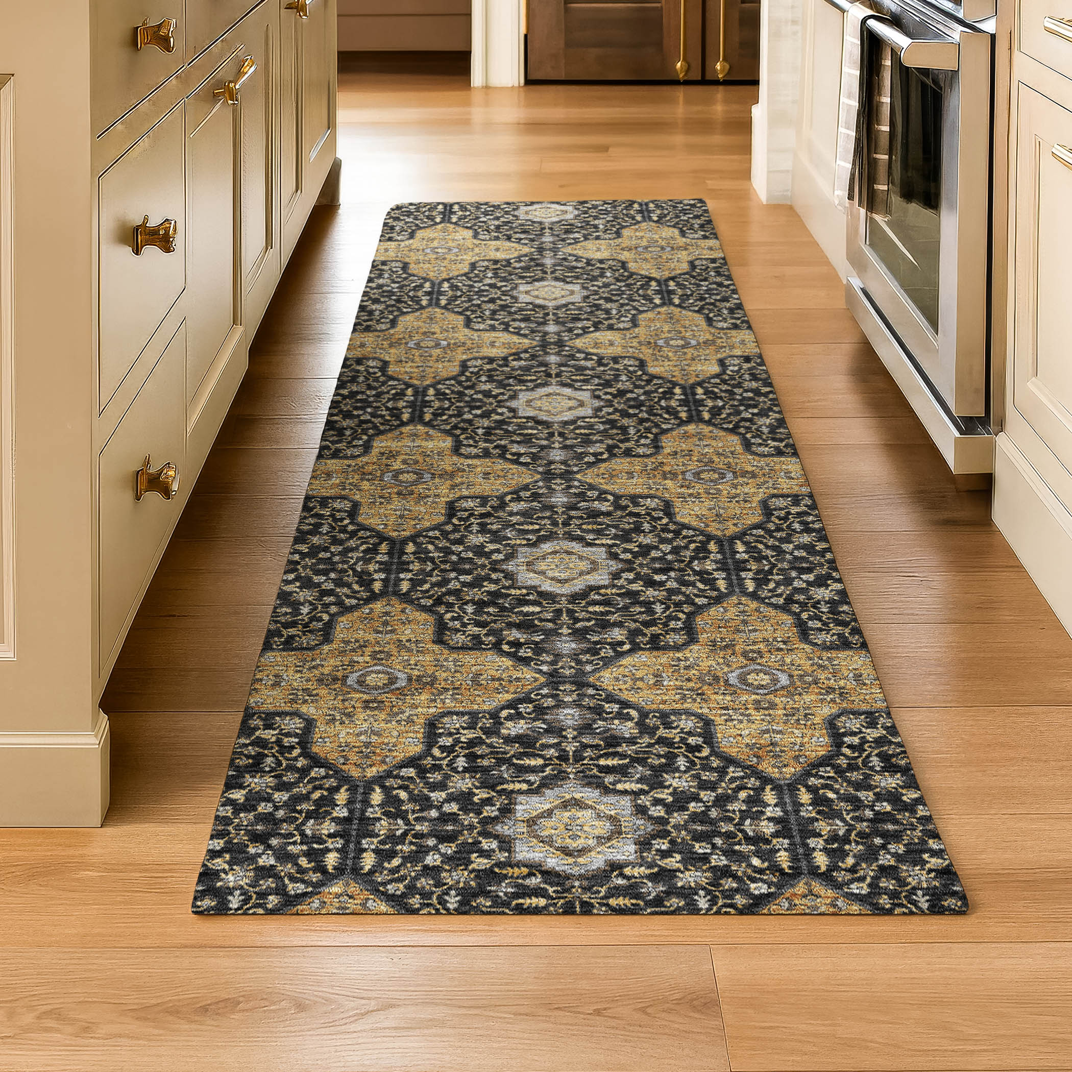 Cairo Machine Washable Transitional Black Rug 2'3" x 7'6" #shape_Runner