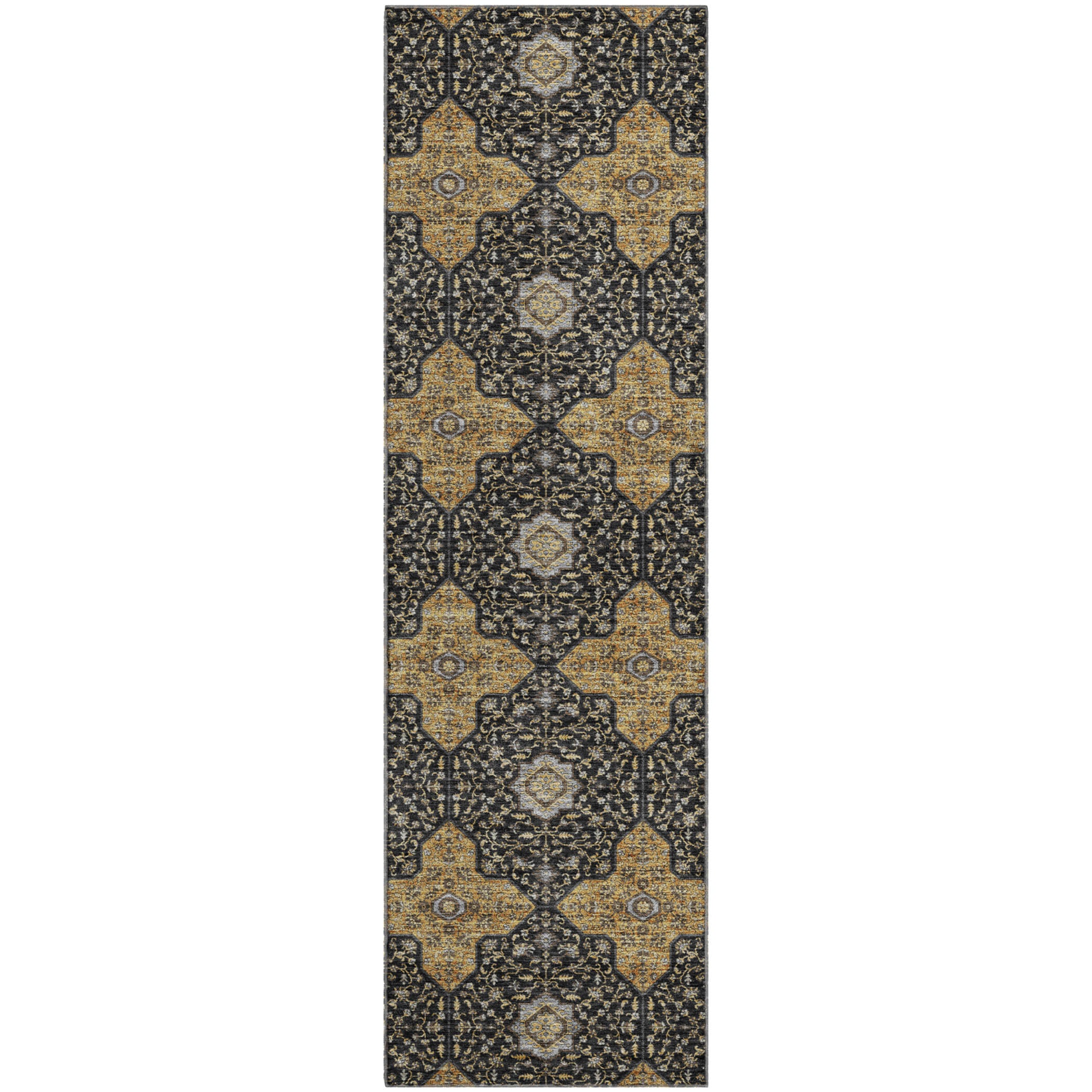 Cairo Machine Washable Transitional Black Rug 2'3" x 7'6" #shape_Runner