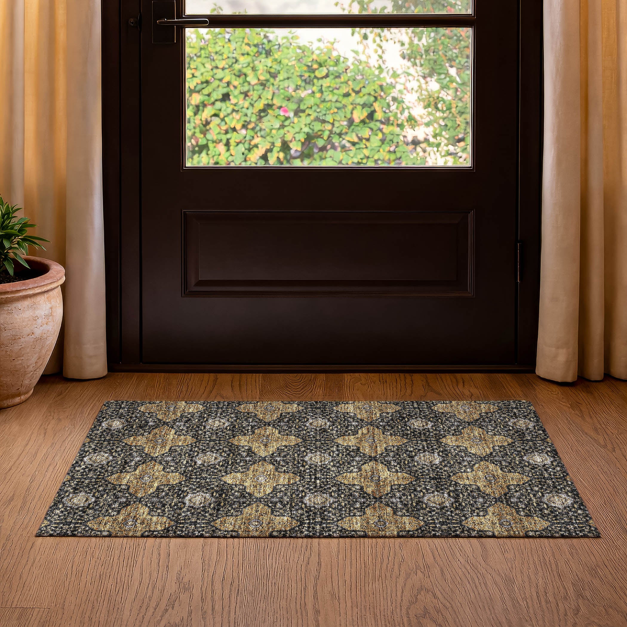 Cairo Machine Washable Transitional Black Rug 1'8" x 2'6" #shape_Rectangle