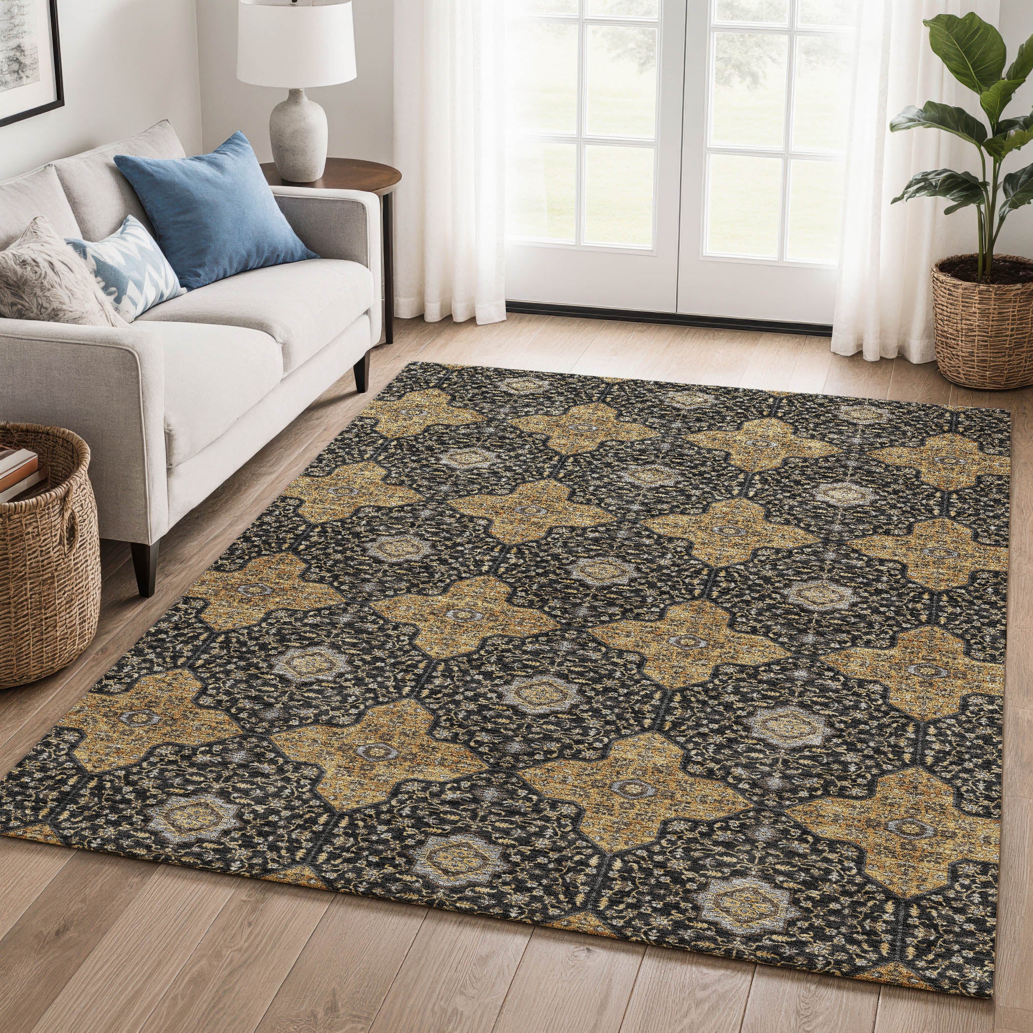 Cairo Machine Washable Transitional Black Rug 3' x 5' #shape_Rectangle