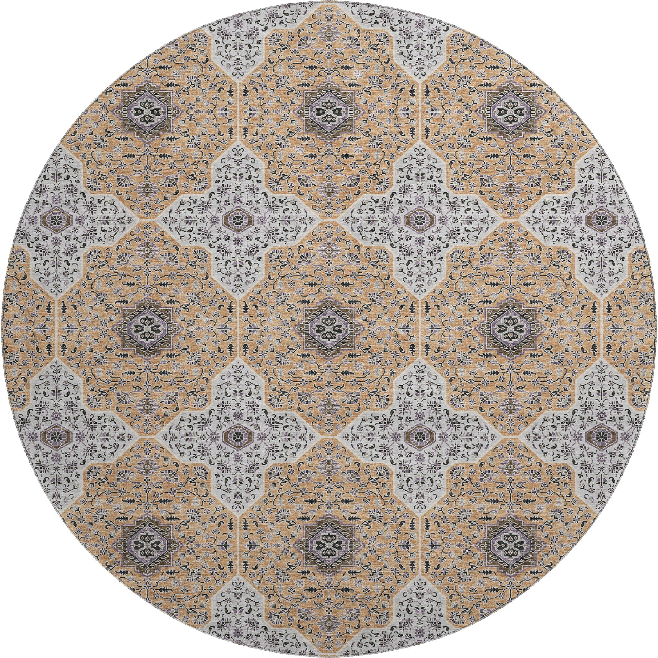 Cairo Machine Washable Contemporary Copper Orange Rug 8' x 8' #shape_Round