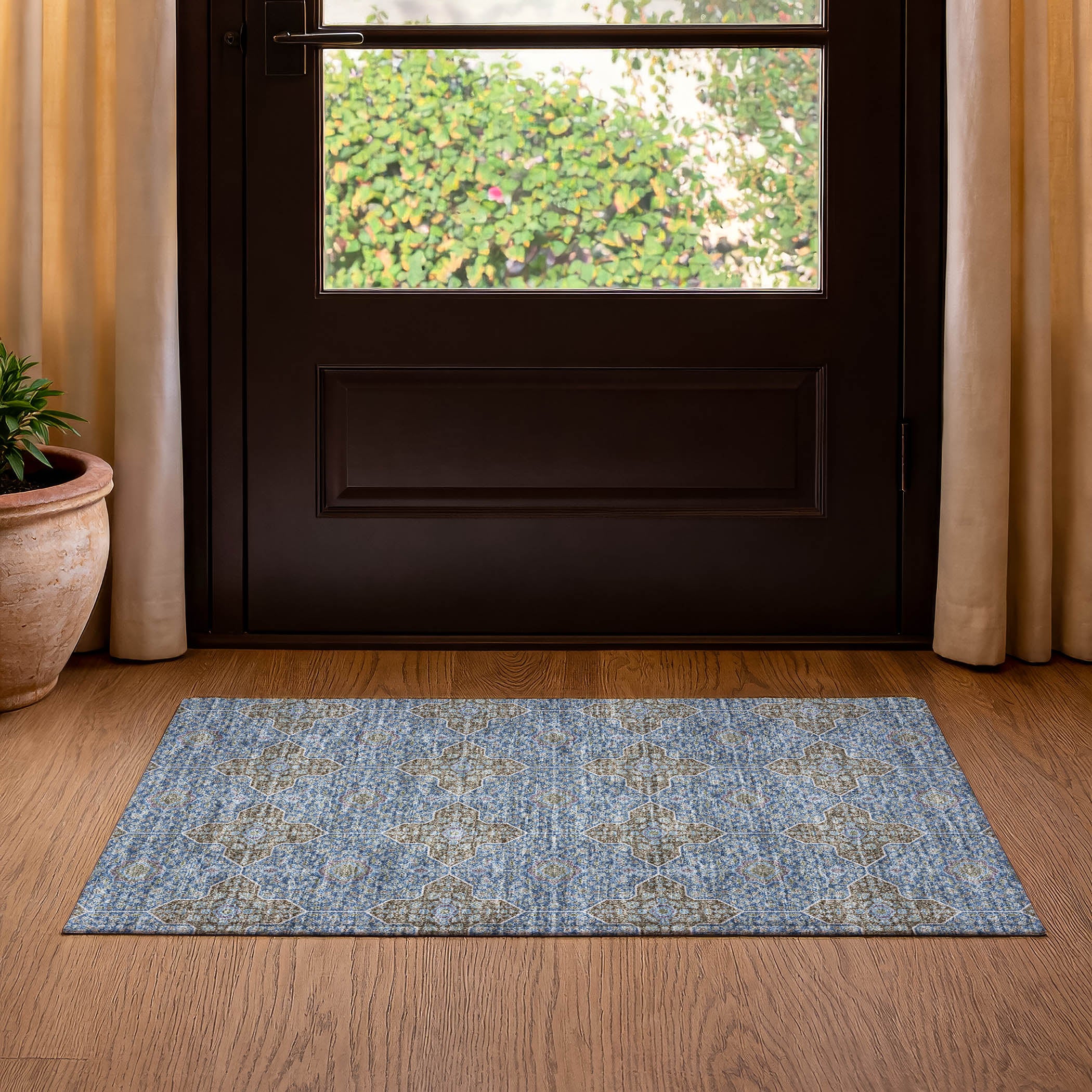 Cairo Machine Washable Contemporary Navy Blue Rug 1'8" x 2'6" #shape_Rectangle