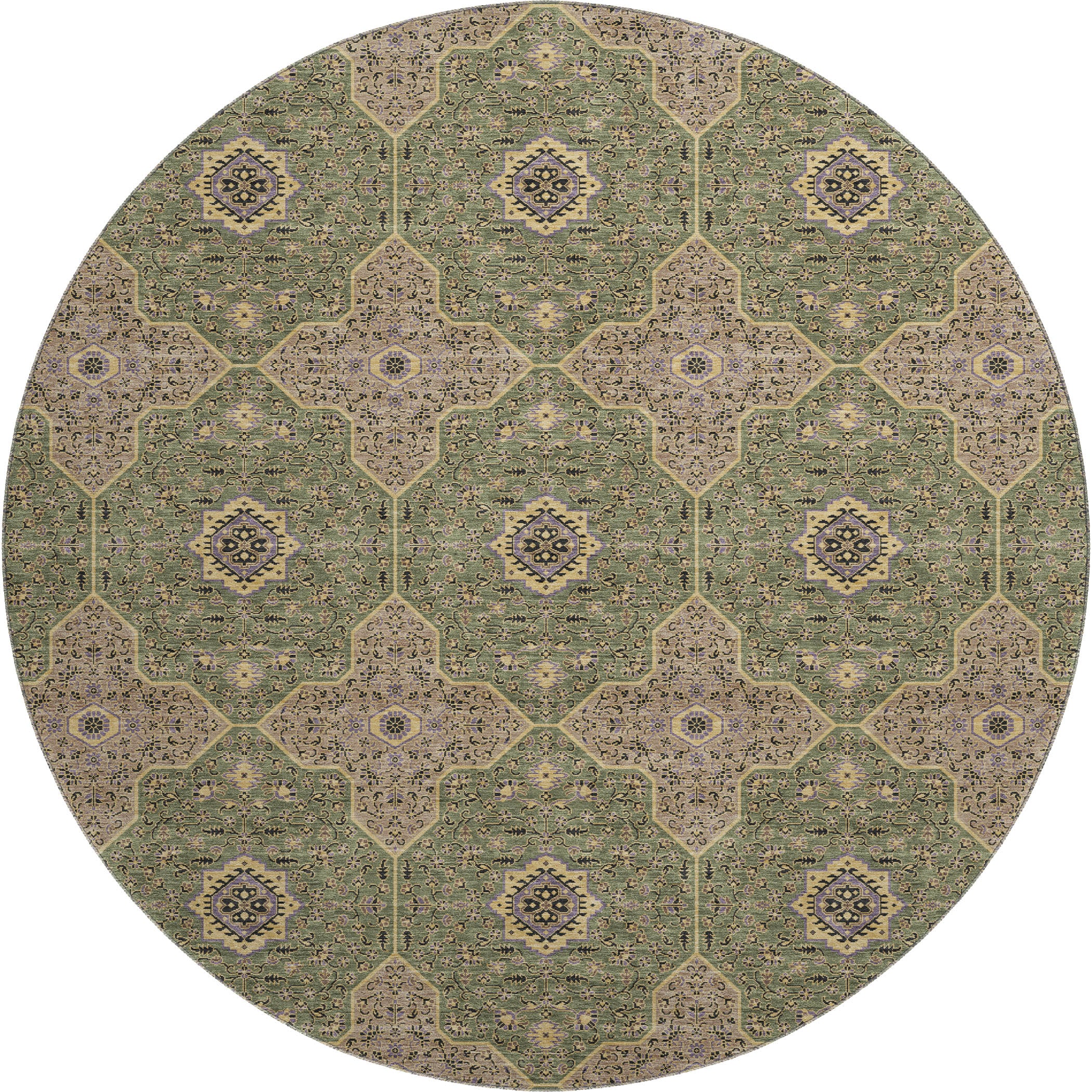 Cairo Machine Washable Contemporary Olive Green Rug 8' x 8' #shape_Round