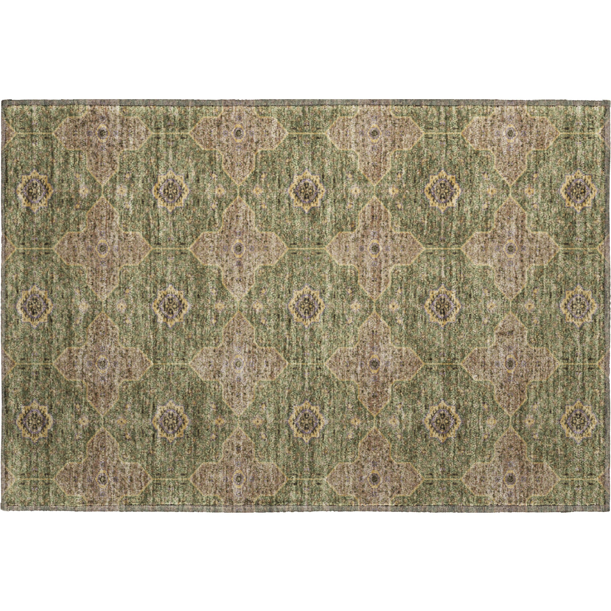 Cairo Machine Washable Contemporary Olive Green Rug 1'8" x 2'6" #shape_Rectangle