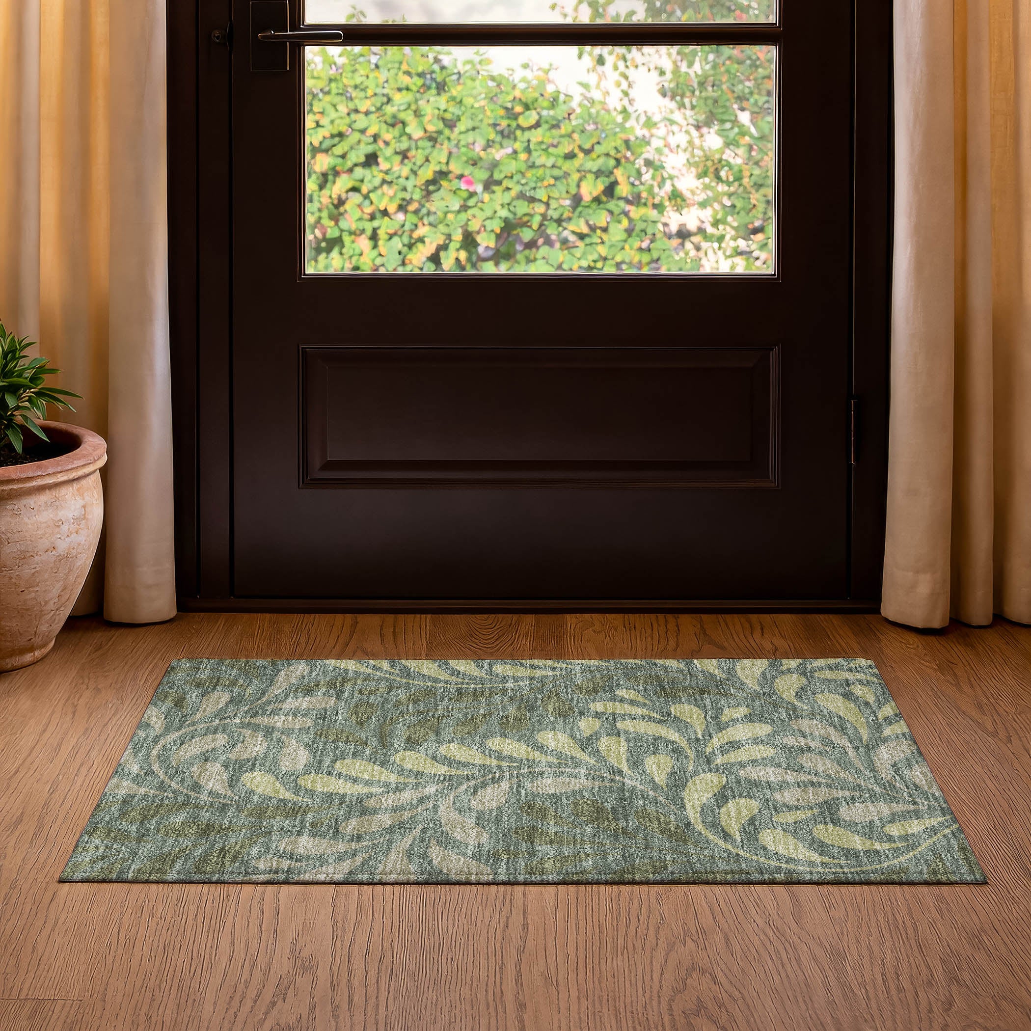 Split Machine Washable Contemporary Basil Green Rug 1'8" x 2'6" #shape_Rectangle