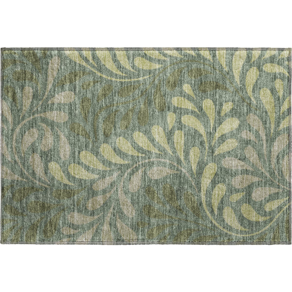 Split Machine Washable Contemporary Basil Green Rug 1'8" x 2'6"