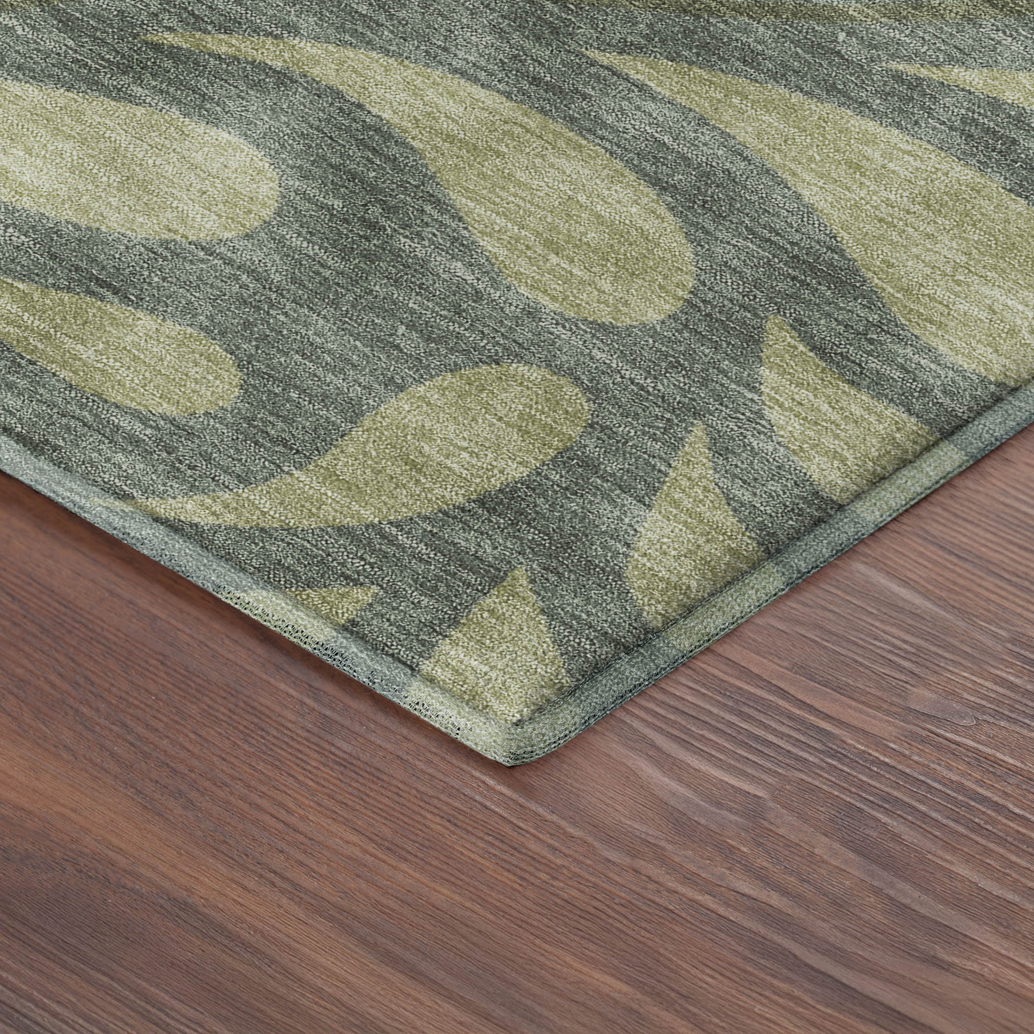 Split Machine Washable Contemporary Basil Green Rug 1'8" x 2'6" #shape_Rectangle