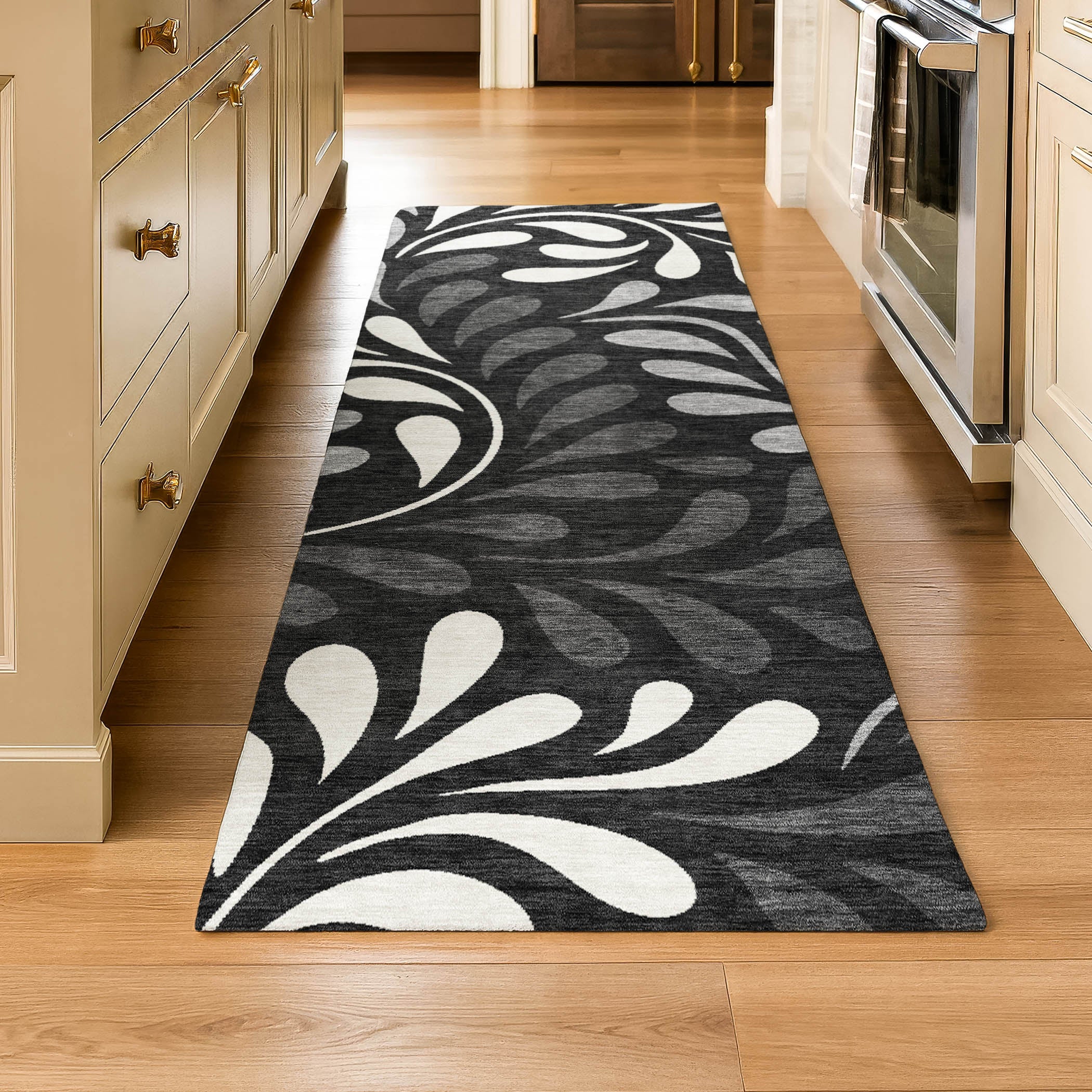 Split Machine Washable Contemporary Black Rug 2'3" x 7'6" #shape_Runner