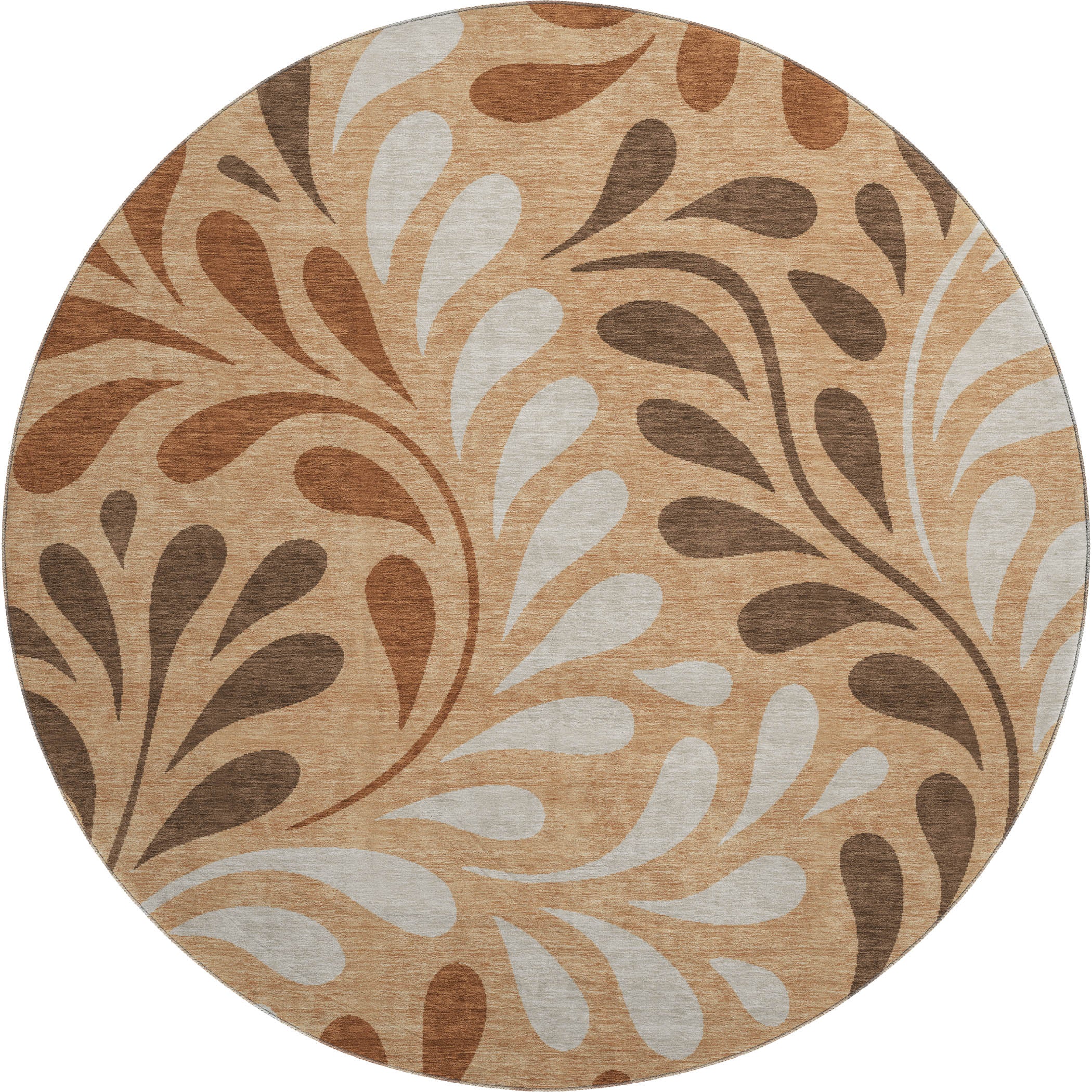Split Machine Washable Contemporary Copper Orange Rug 8' x 8' #shape_Round