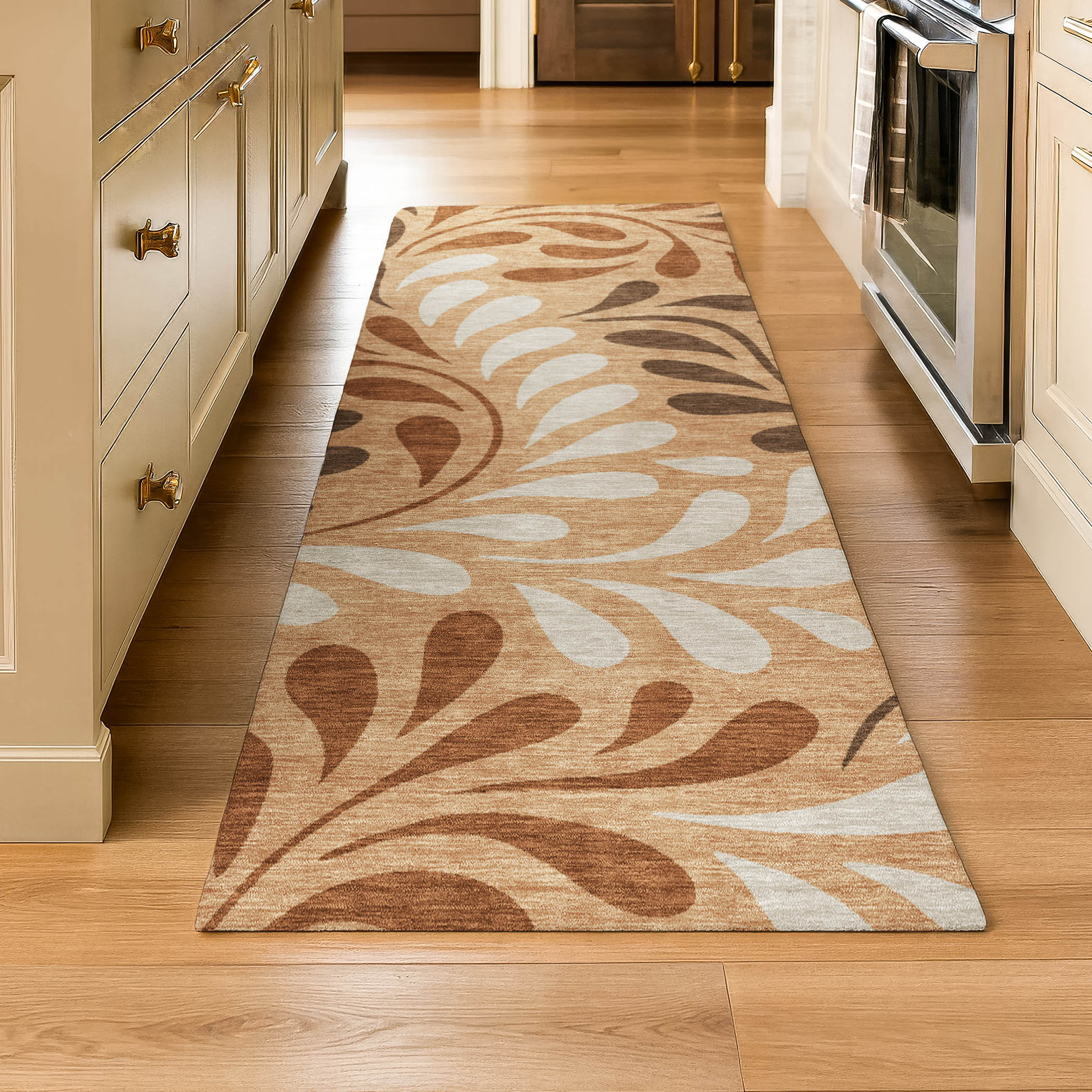 Split Machine Washable Contemporary Copper Orange Rug 2'3" x 7'6" #shape_Runner