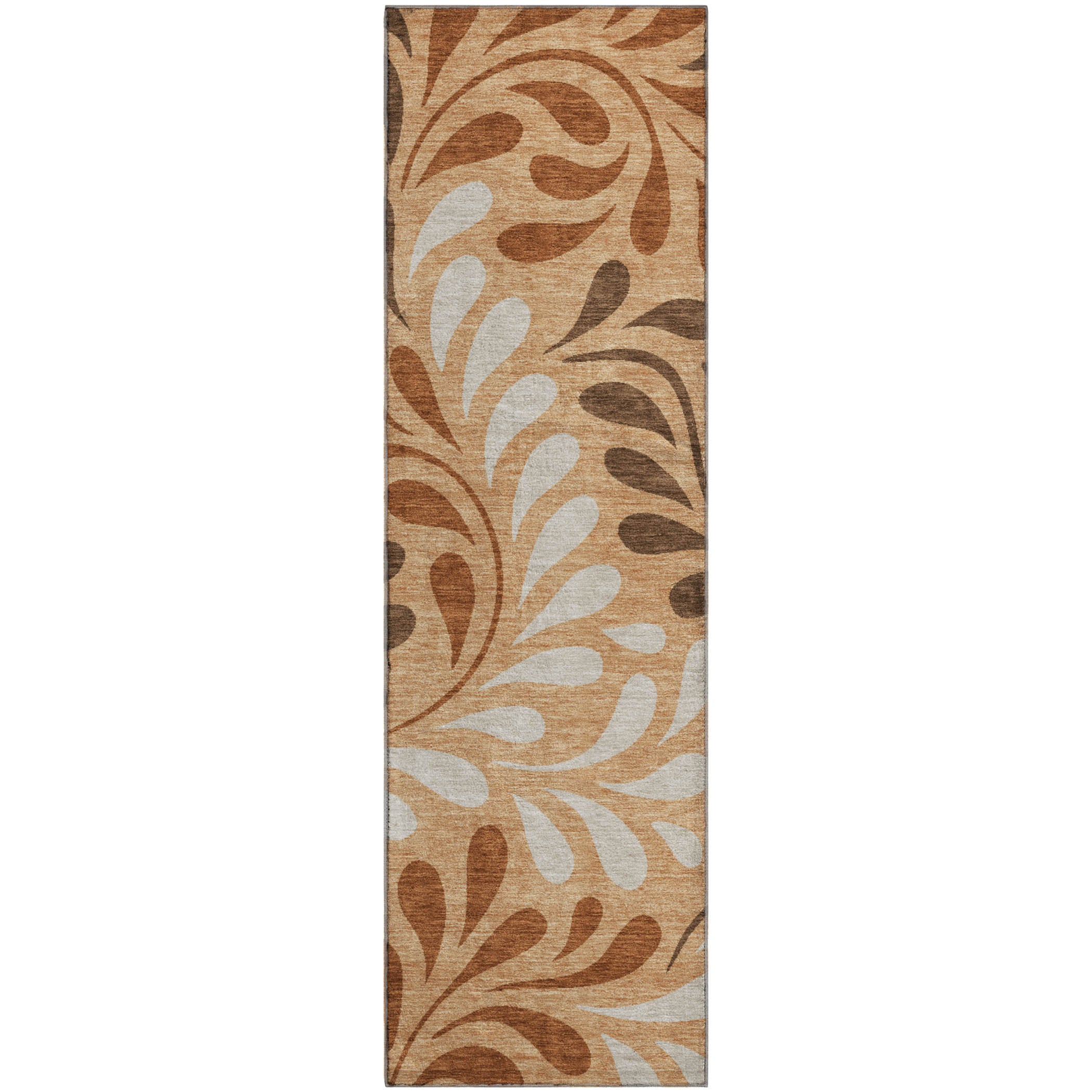 Split Machine Washable Contemporary Copper Orange Rug 2'3" x 7'6" #shape_Runner