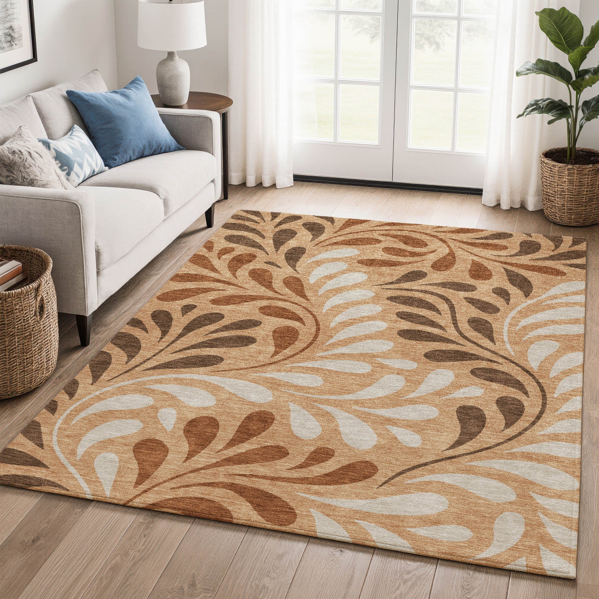 Split Machine Washable Contemporary Copper Orange Rug 3' x 5' #shape_Rectangle
