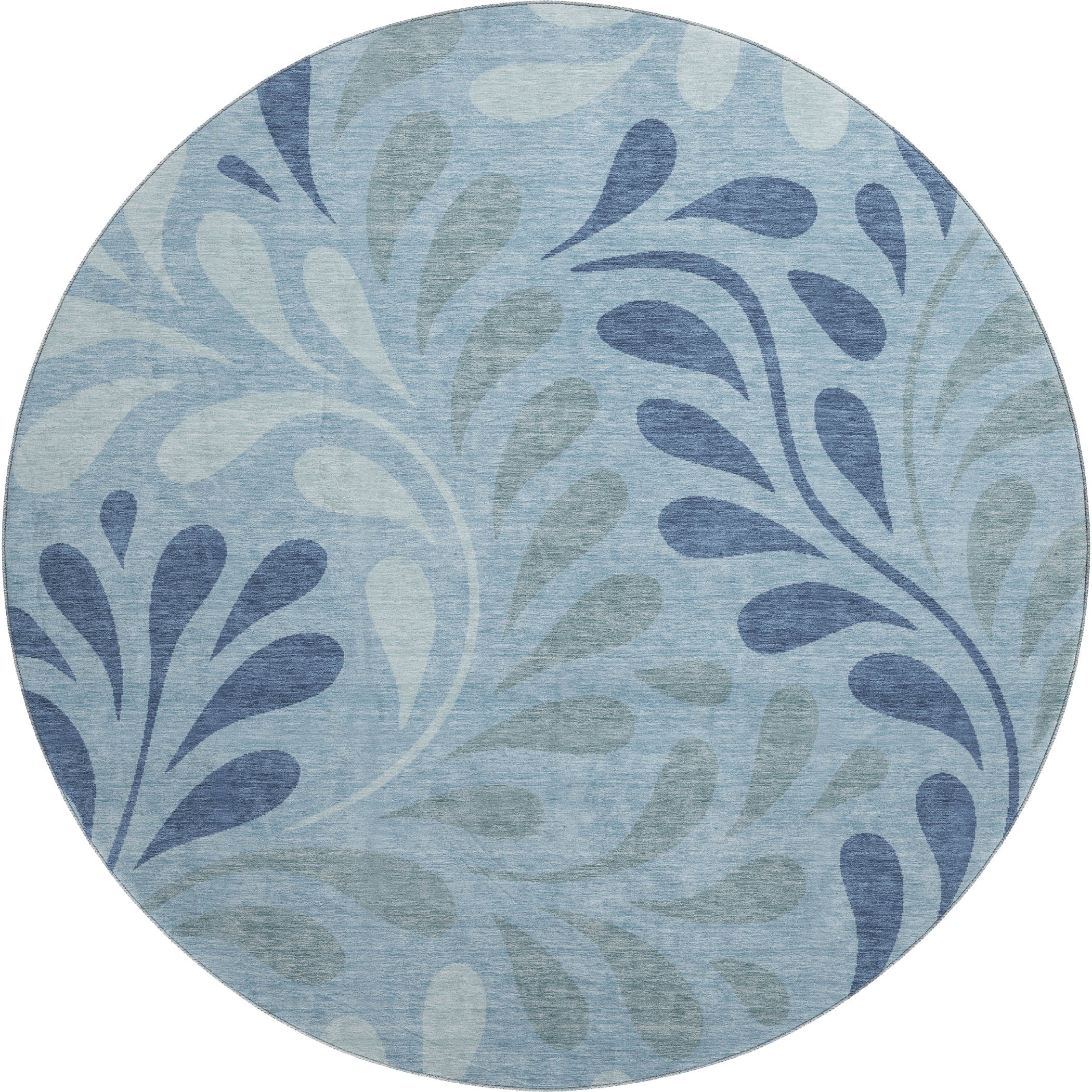 Split Machine Washable Transitional Denim Blue Rug 8' x 8' #shape_Round