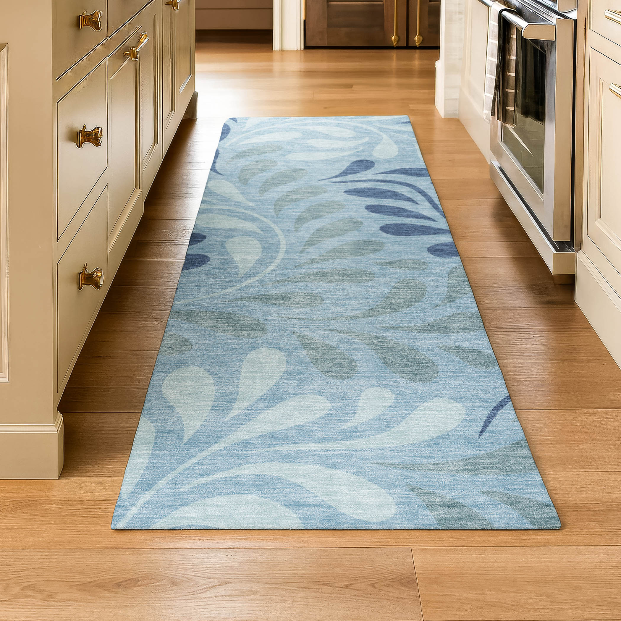 Split Machine Washable Transitional Denim Blue Rug 2'3" x 7'6" #shape_Runner