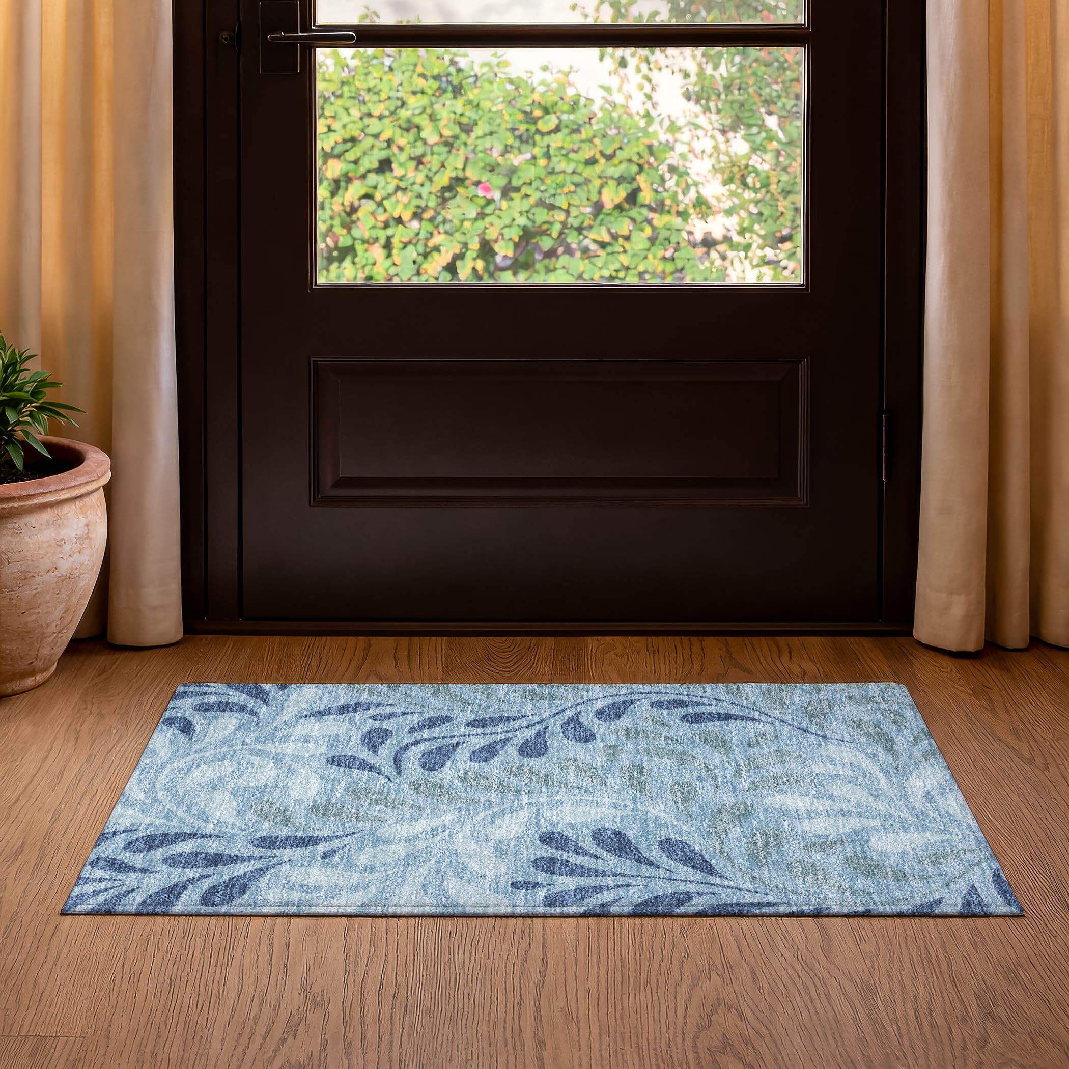 Split Machine Washable Transitional Denim Blue Rug 1'8" x 2'6" #shape_Rectangle