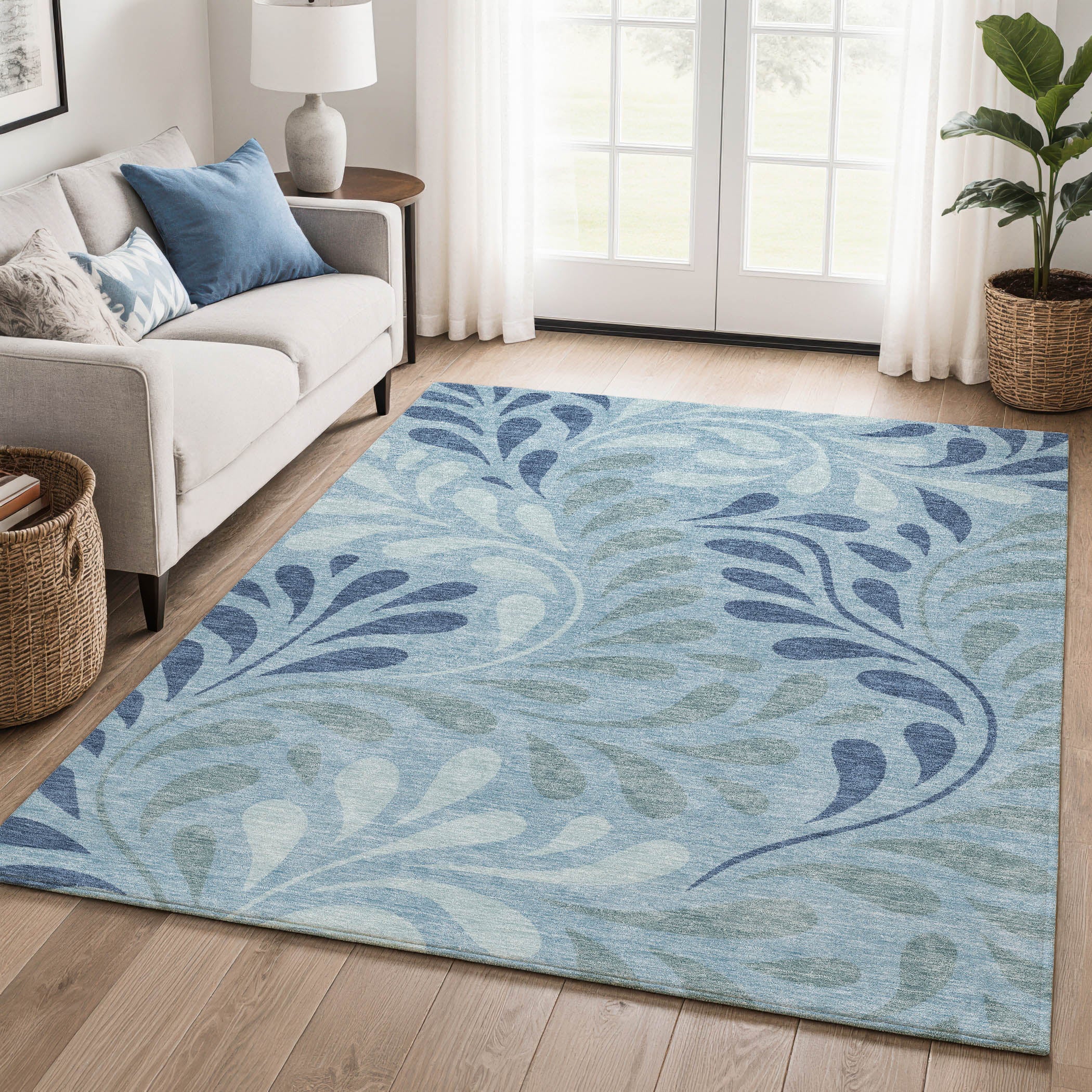 Split Machine Washable Transitional Denim Blue Rug 3' x 5' #shape_Rectangle