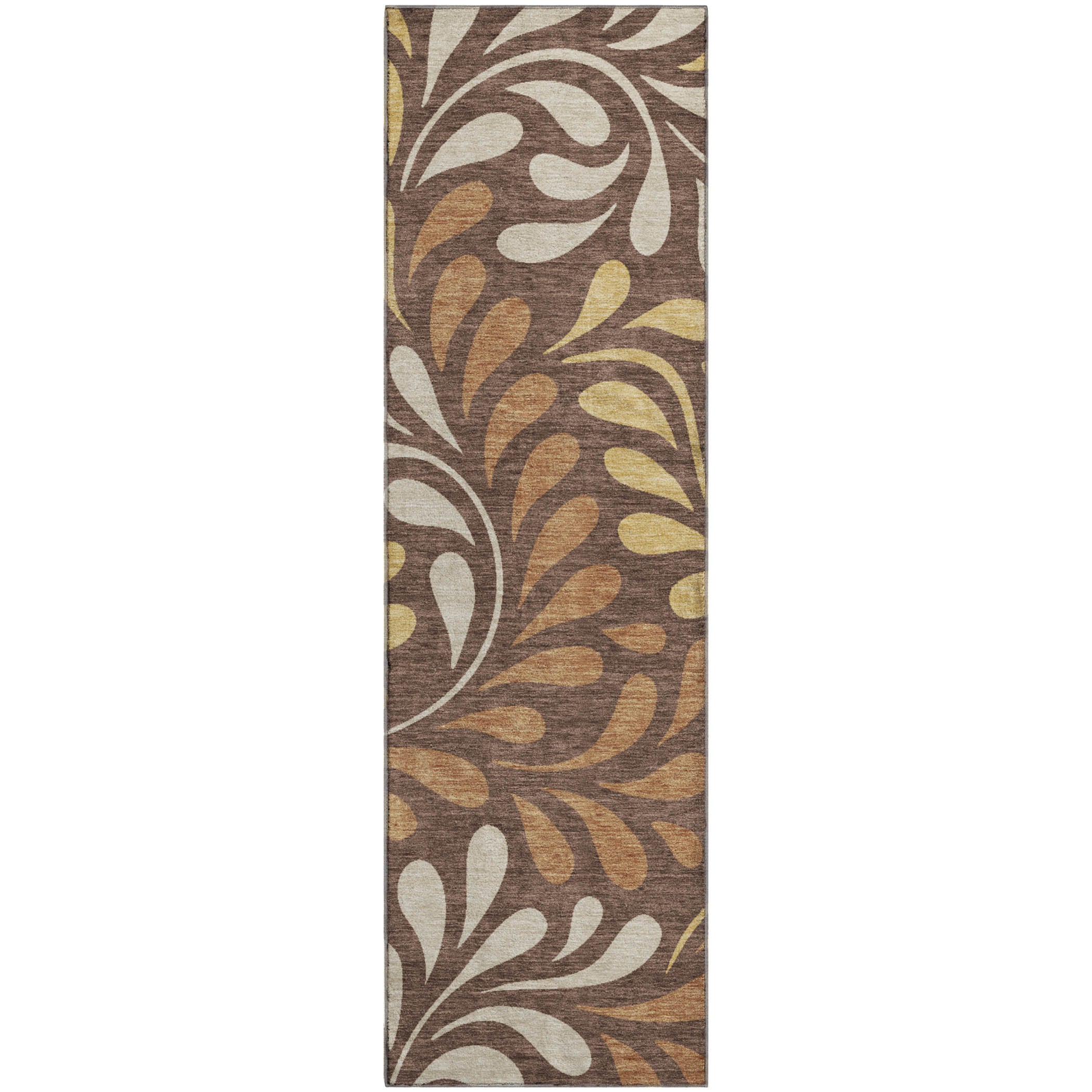 Split Machine Washable Transitional Fudge Brown Rug 2'3" x 7'6" #shape_Runner