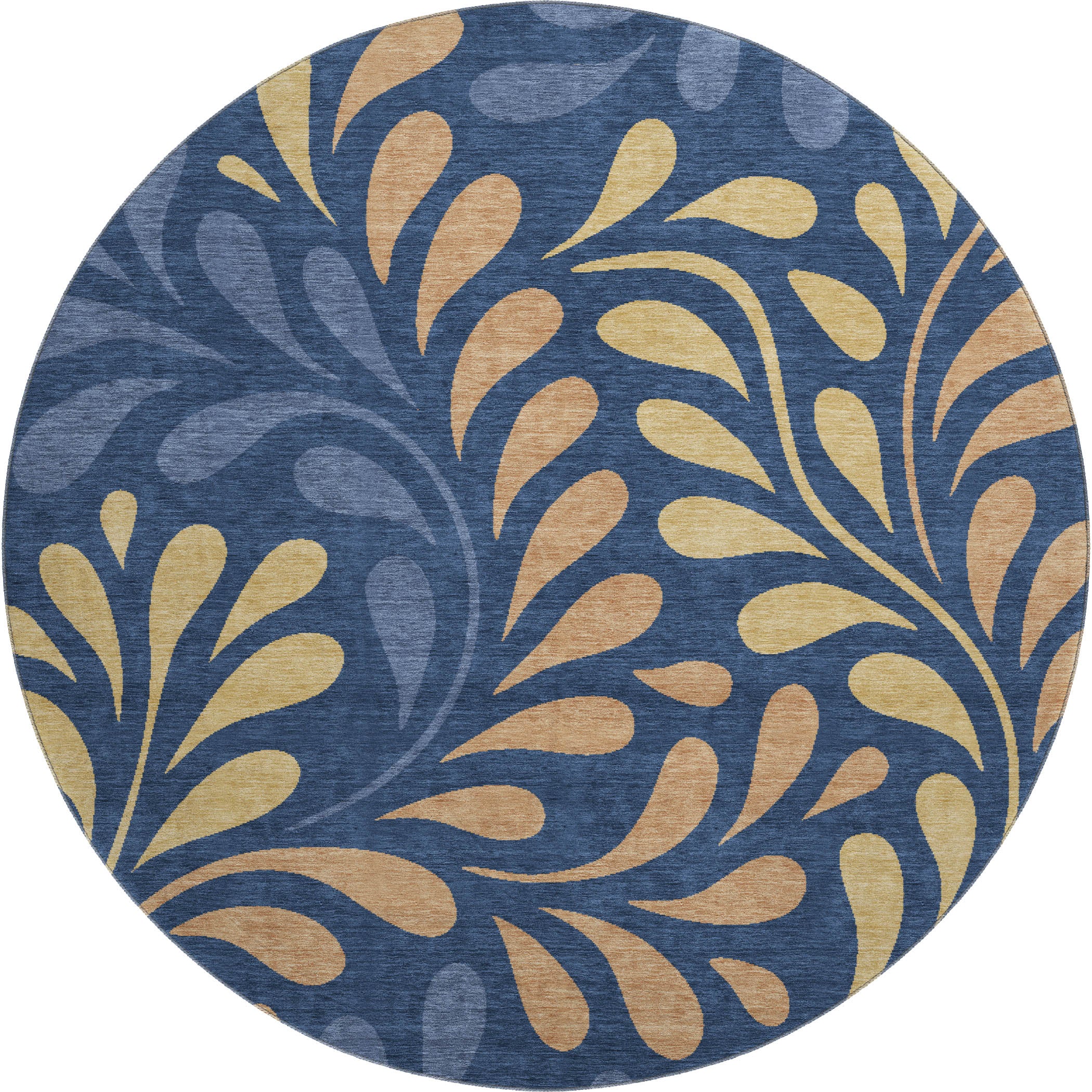 Split Machine Washable Transitional Navy Blue Rug 8' x 8' #shape_Round