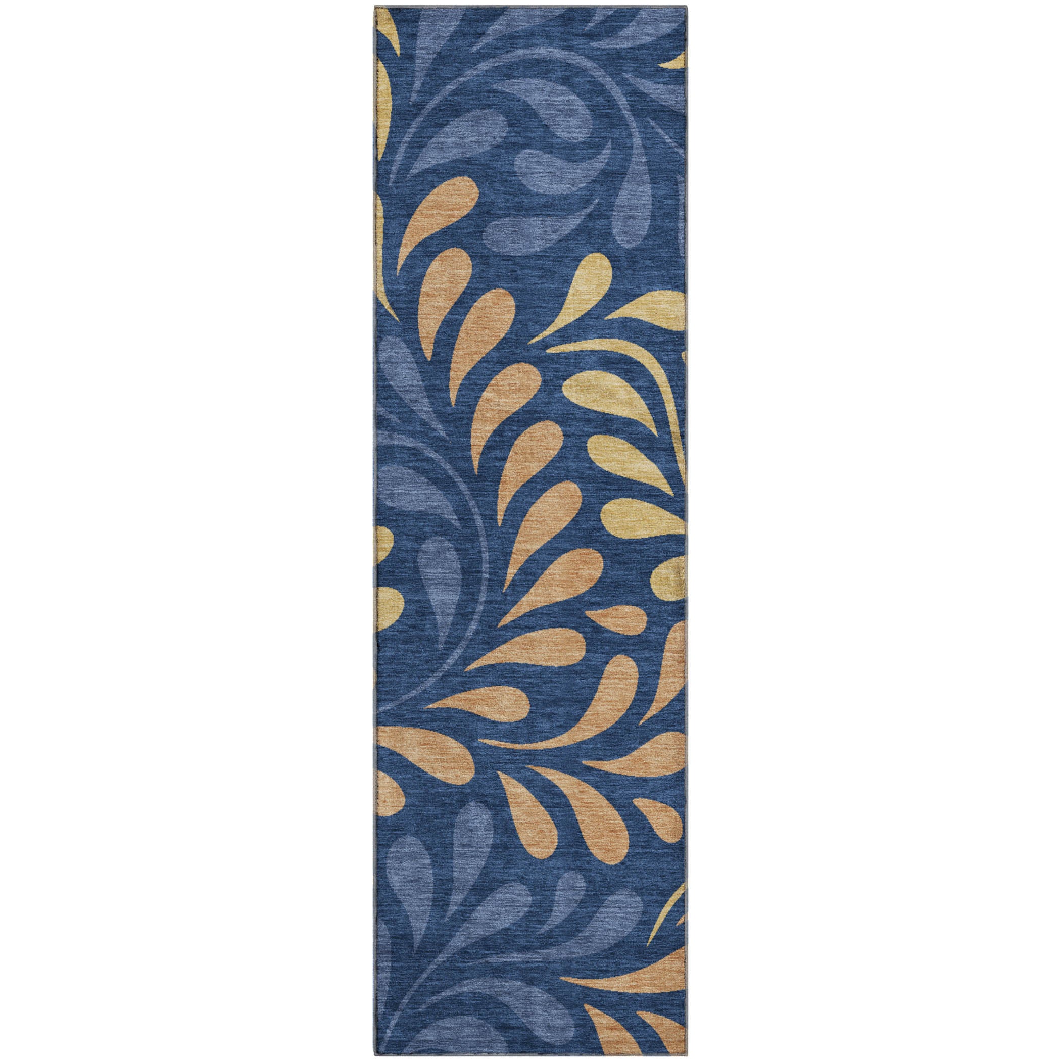 Split Machine Washable Transitional Navy Blue Rug 2'3" x 7'6" #shape_Runner