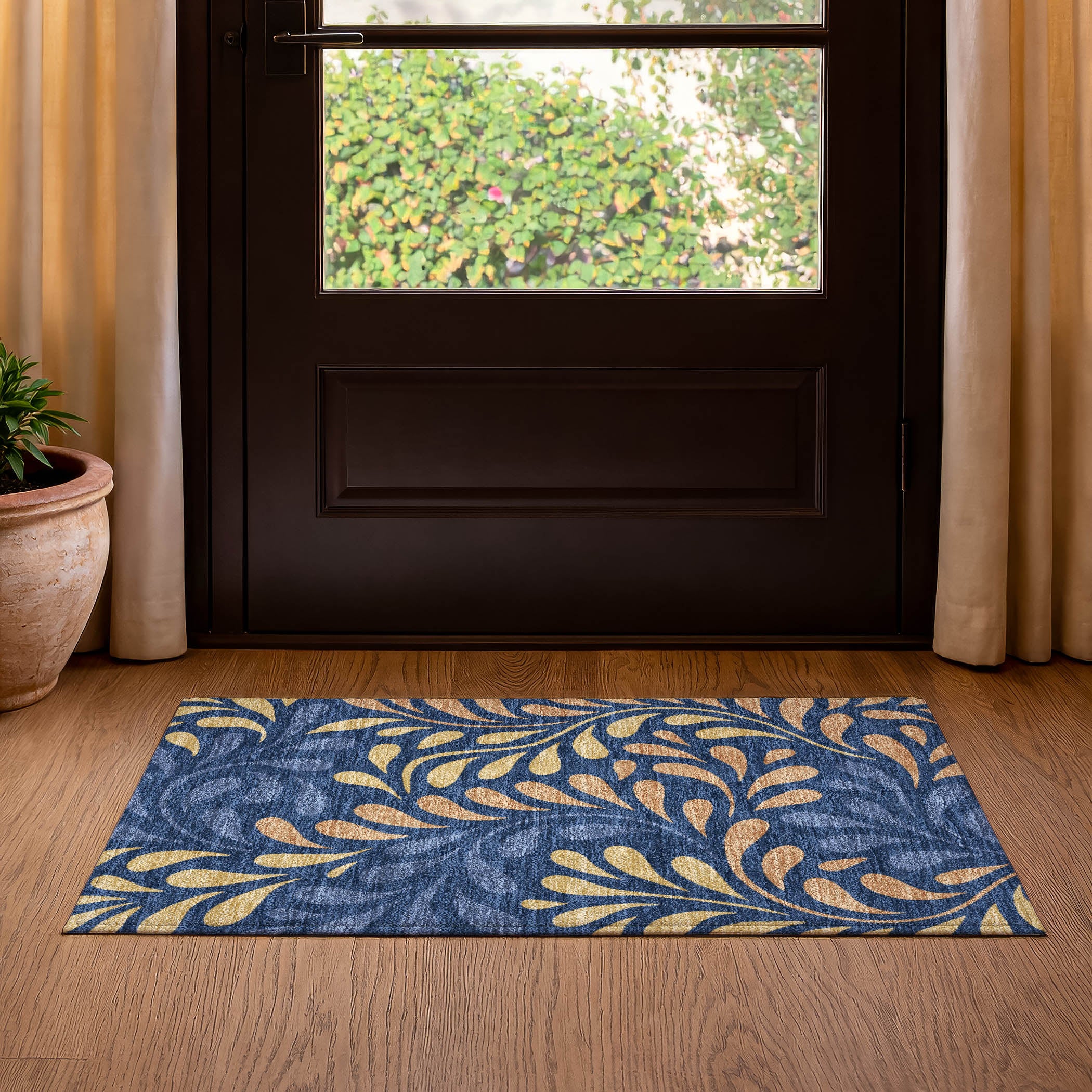 Split Machine Washable Transitional Navy Blue Rug 1'8" x 2'6" #shape_Rectangle