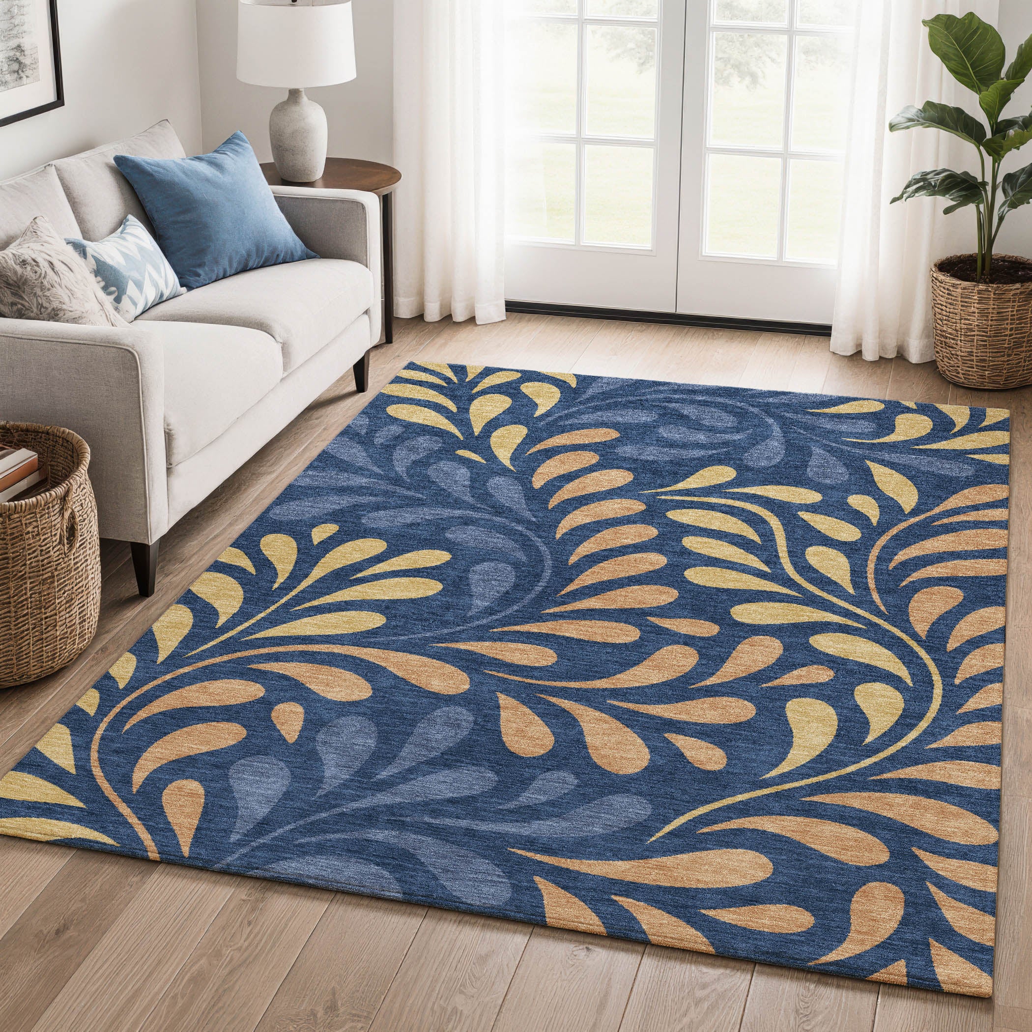 Split Machine Washable Transitional Navy Blue Rug 3' x 5' #shape_Rectangle