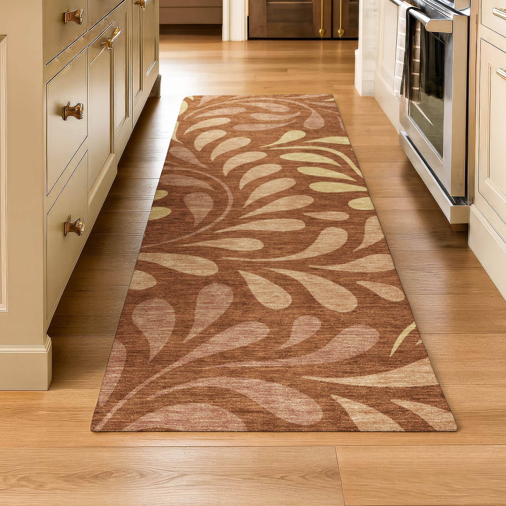 Split Machine Washable Transitional Paprika Orange Rug 2'3" x 7'6" #shape_Runner