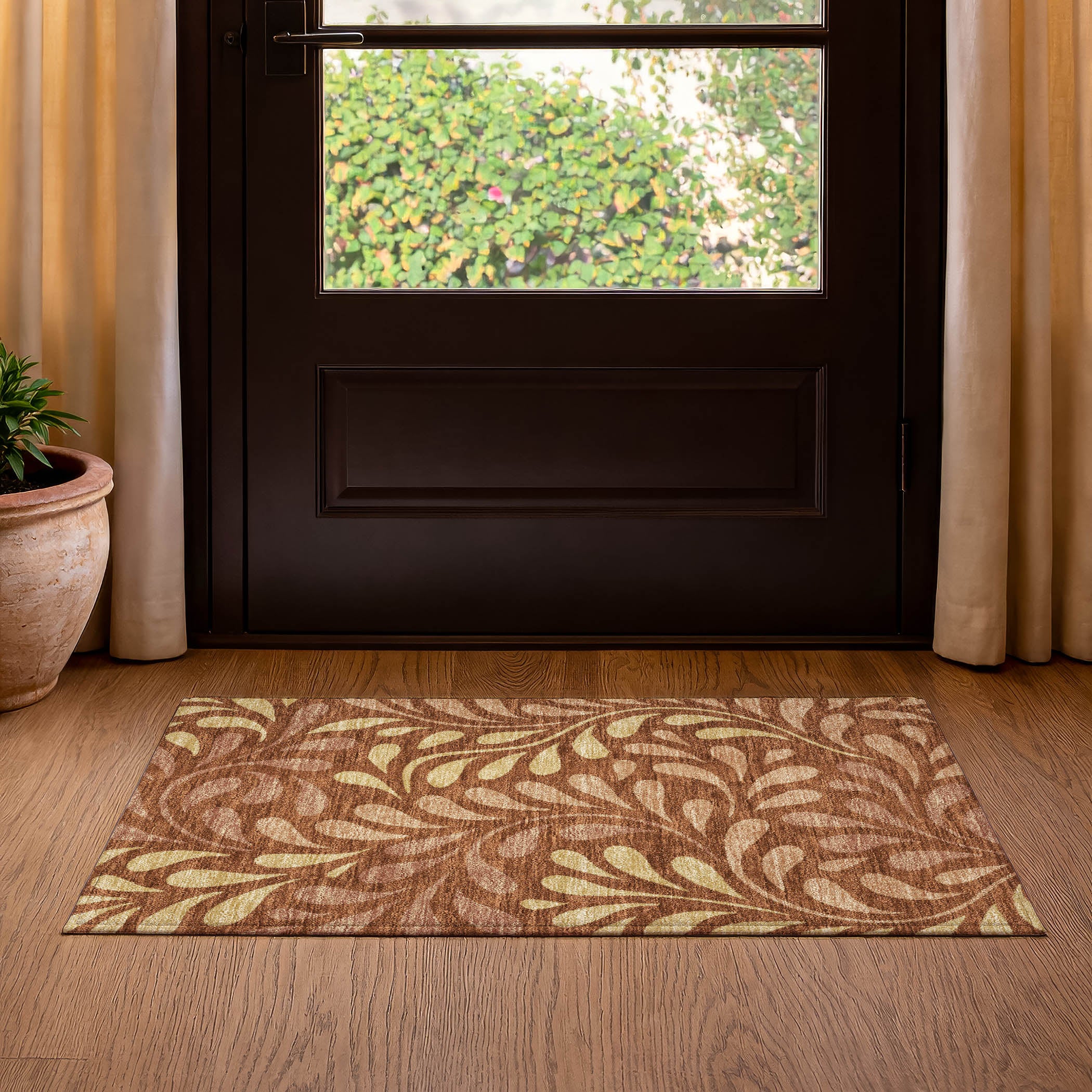 Split Machine Washable Transitional Paprika Orange Rug 1'8" x 2'6" #shape_Rectangle