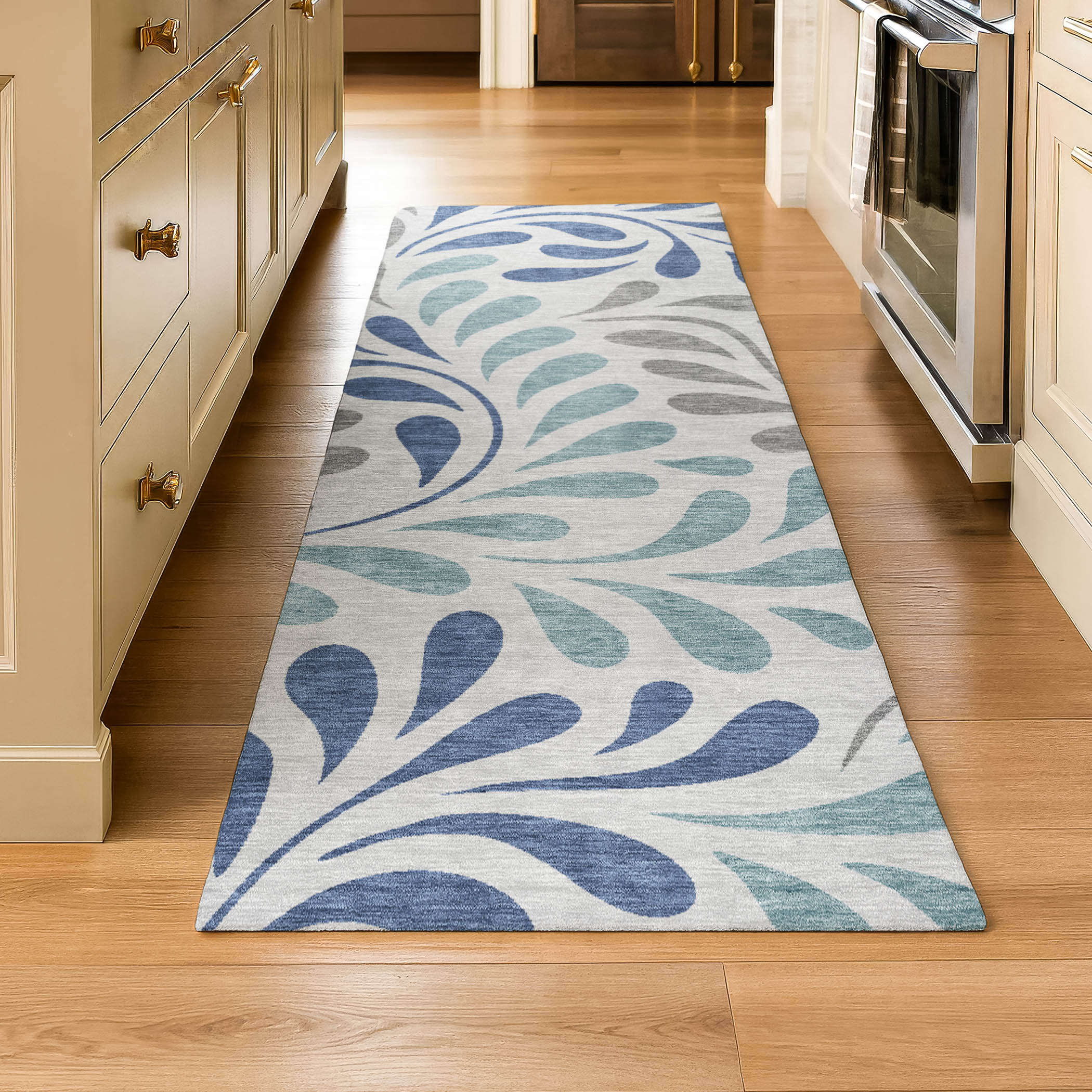 Split Machine Washable Transitional Silver Gray Rug 2'3" x 7'6" #shape_Runner