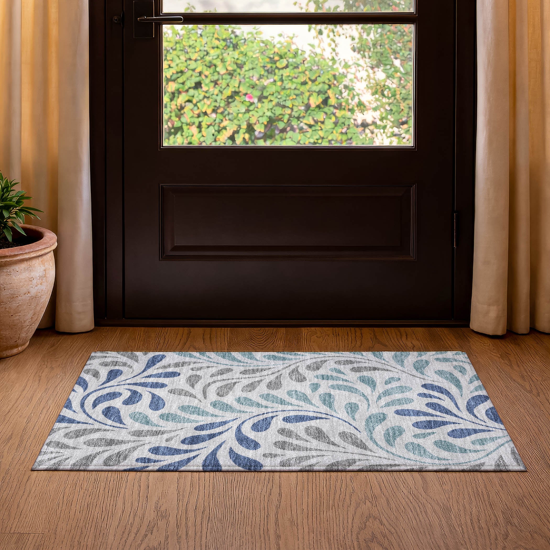 Split Machine Washable Transitional Silver Gray Rug 1'8" x 2'6" #shape_Rectangle