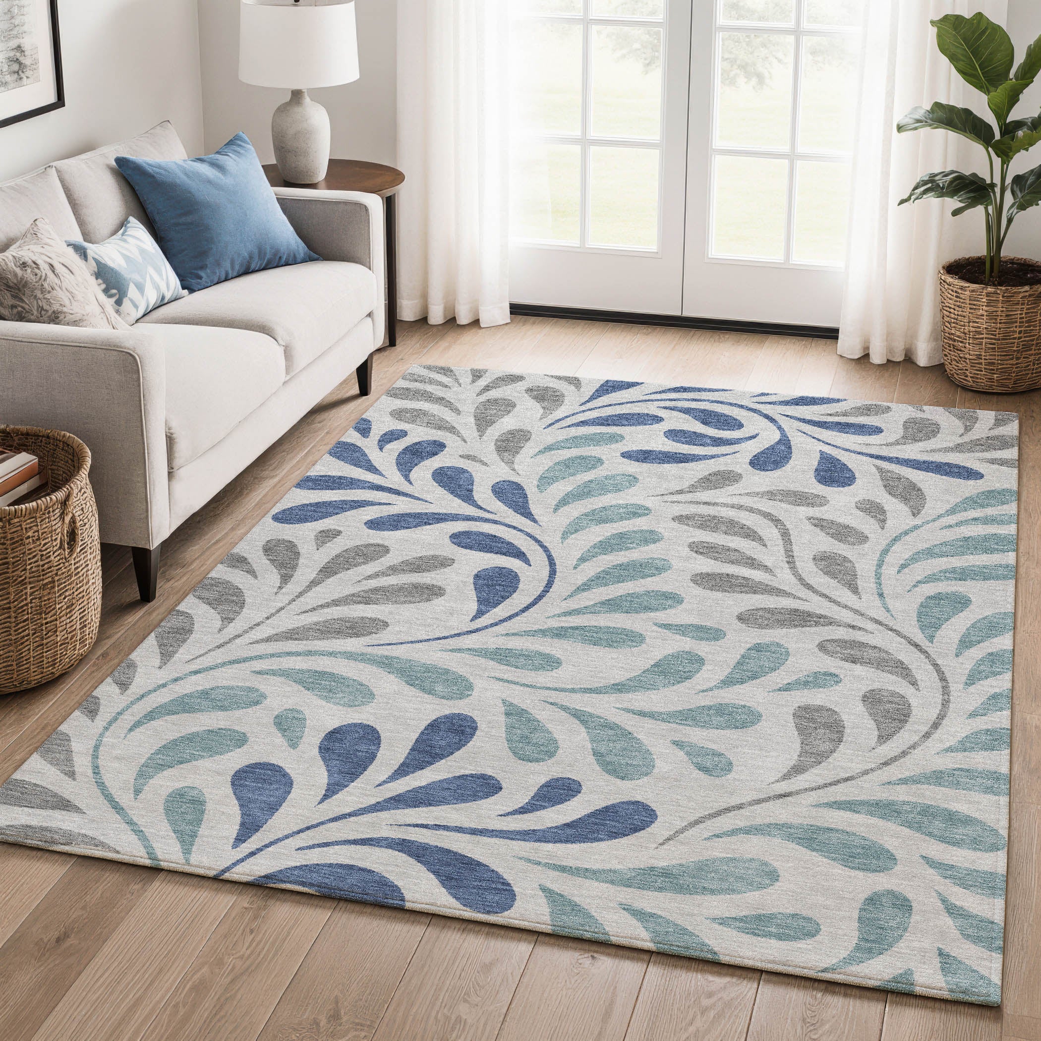 Split Machine Washable Transitional Silver Gray Rug 3' x 5' #shape_Rectangle