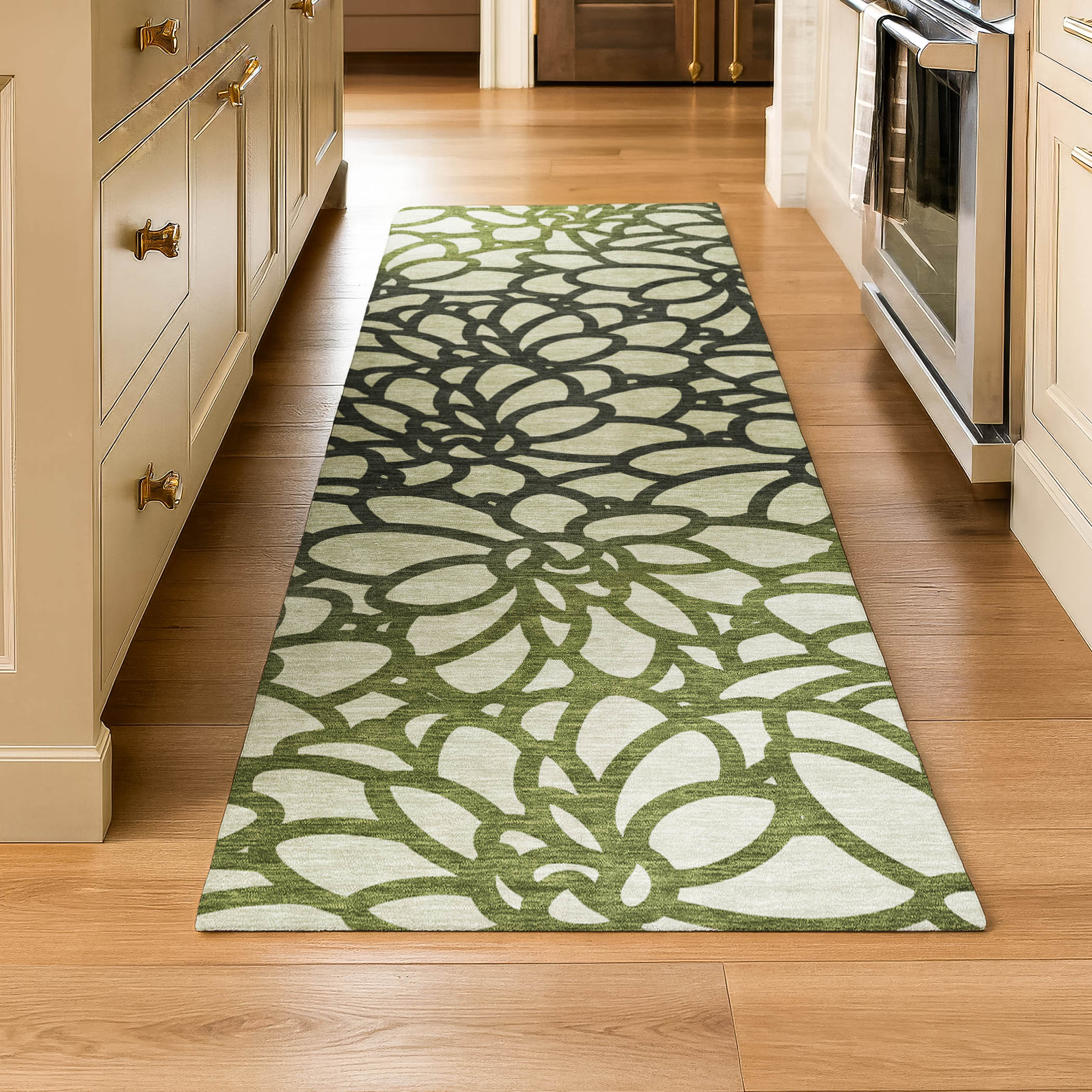Istanbul Machine Washable Transitional Aloe Green Rug 2'3" x 7'6" #shape_Runner
