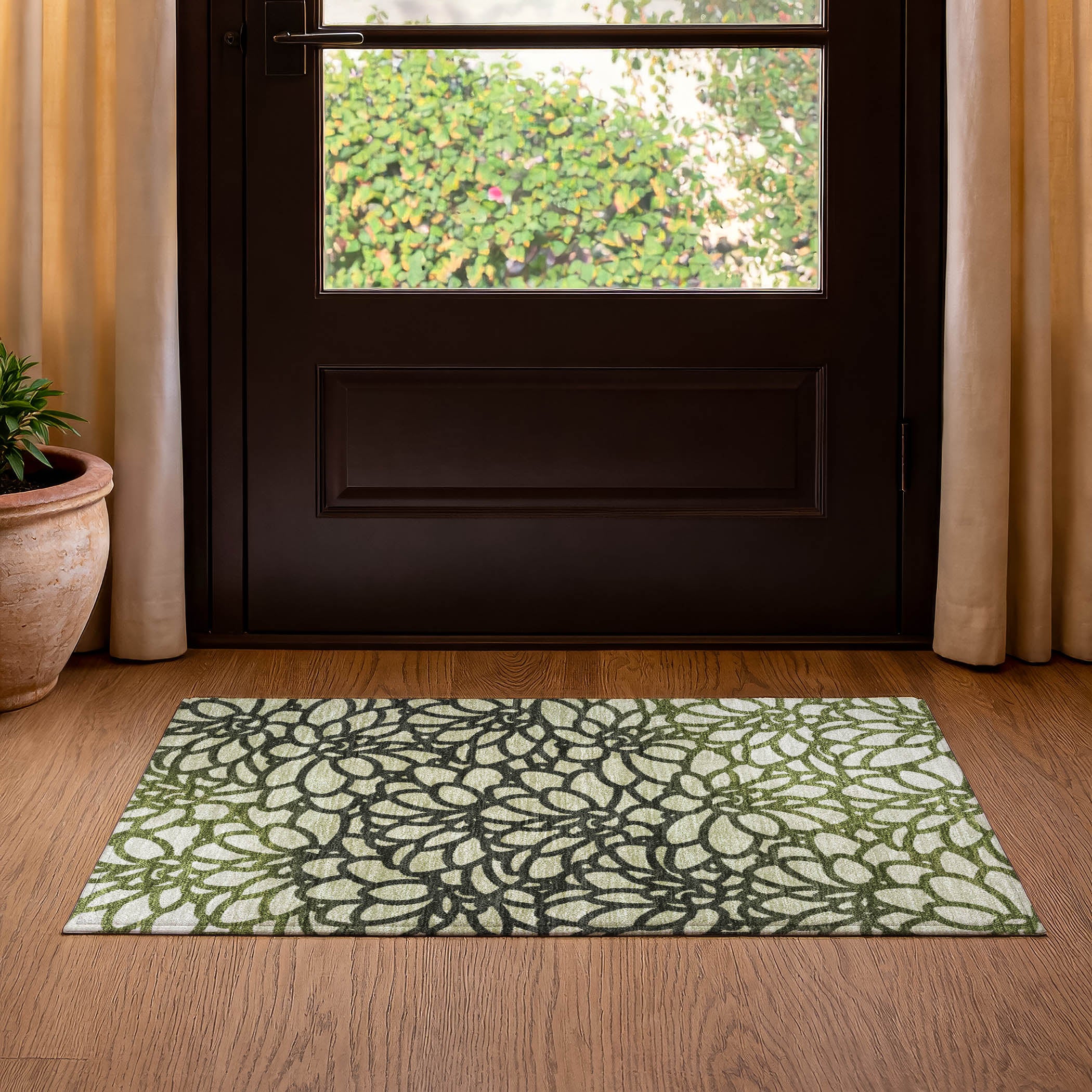 Istanbul Machine Washable Transitional Aloe Green Rug 1'8" x 2'6" #shape_Rectangle