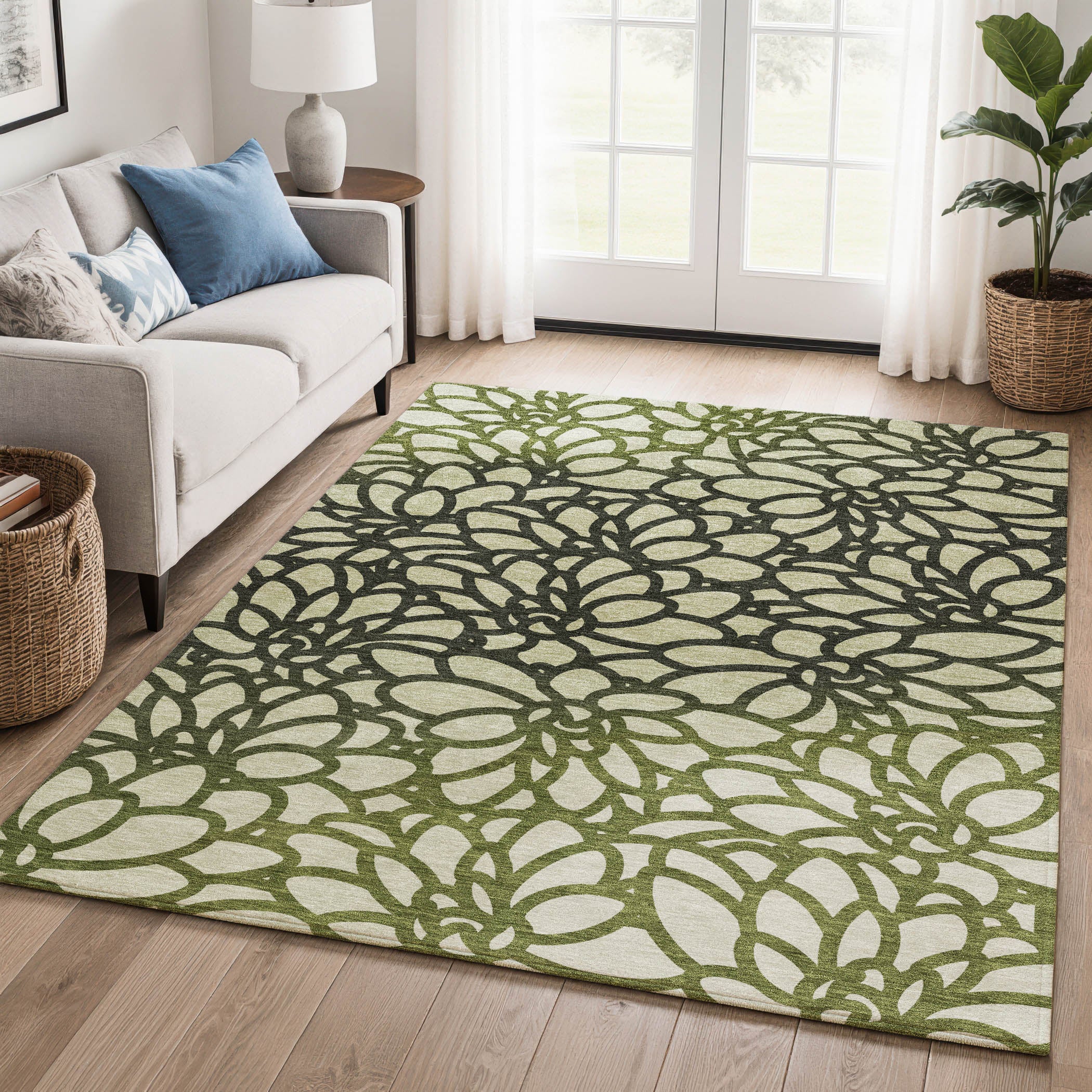 Istanbul Machine Washable Transitional Aloe Green Rug 3' x 5' #shape_Rectangle