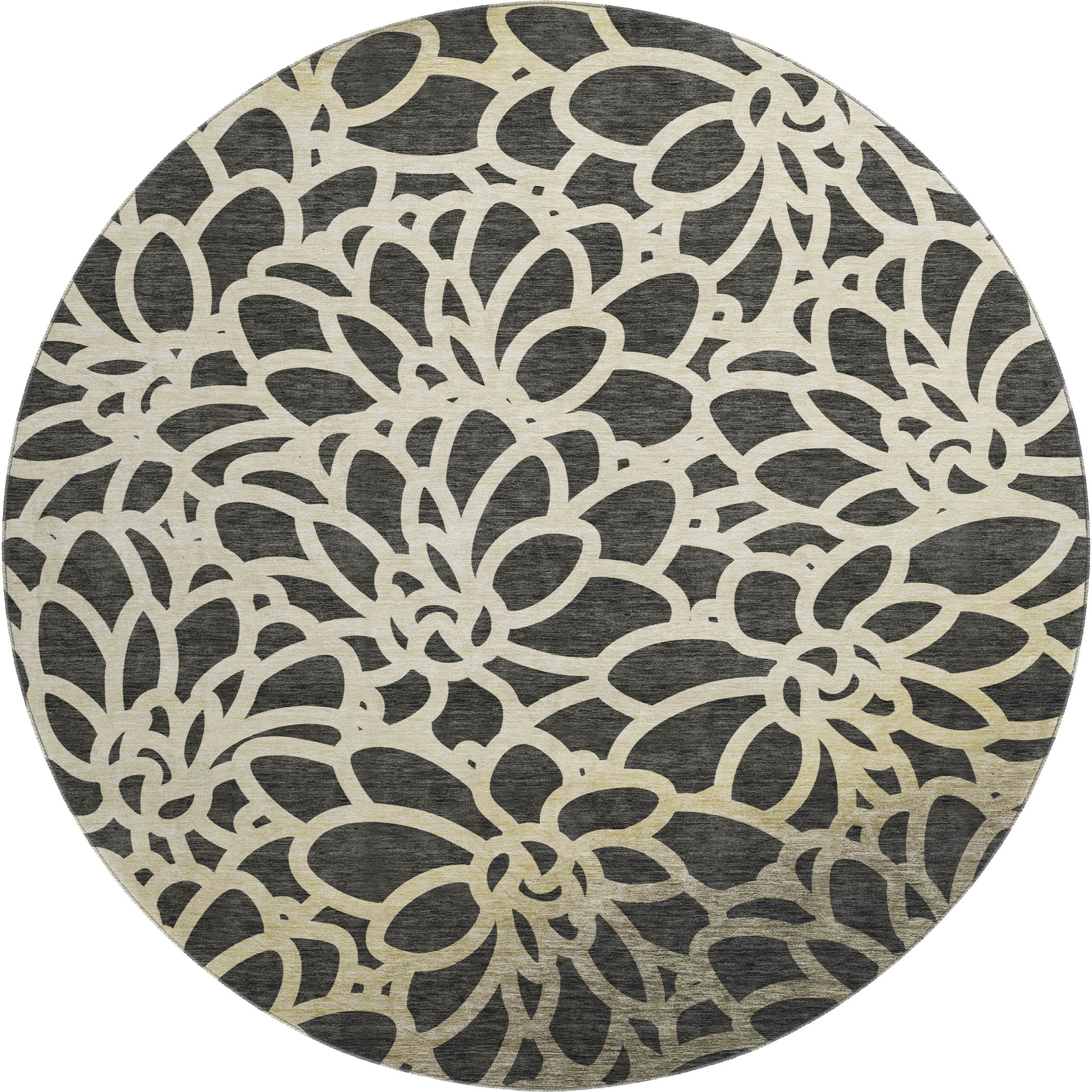 Istanbul Machine Washable Transitional Black Rug 8' x 8' #shape_Round