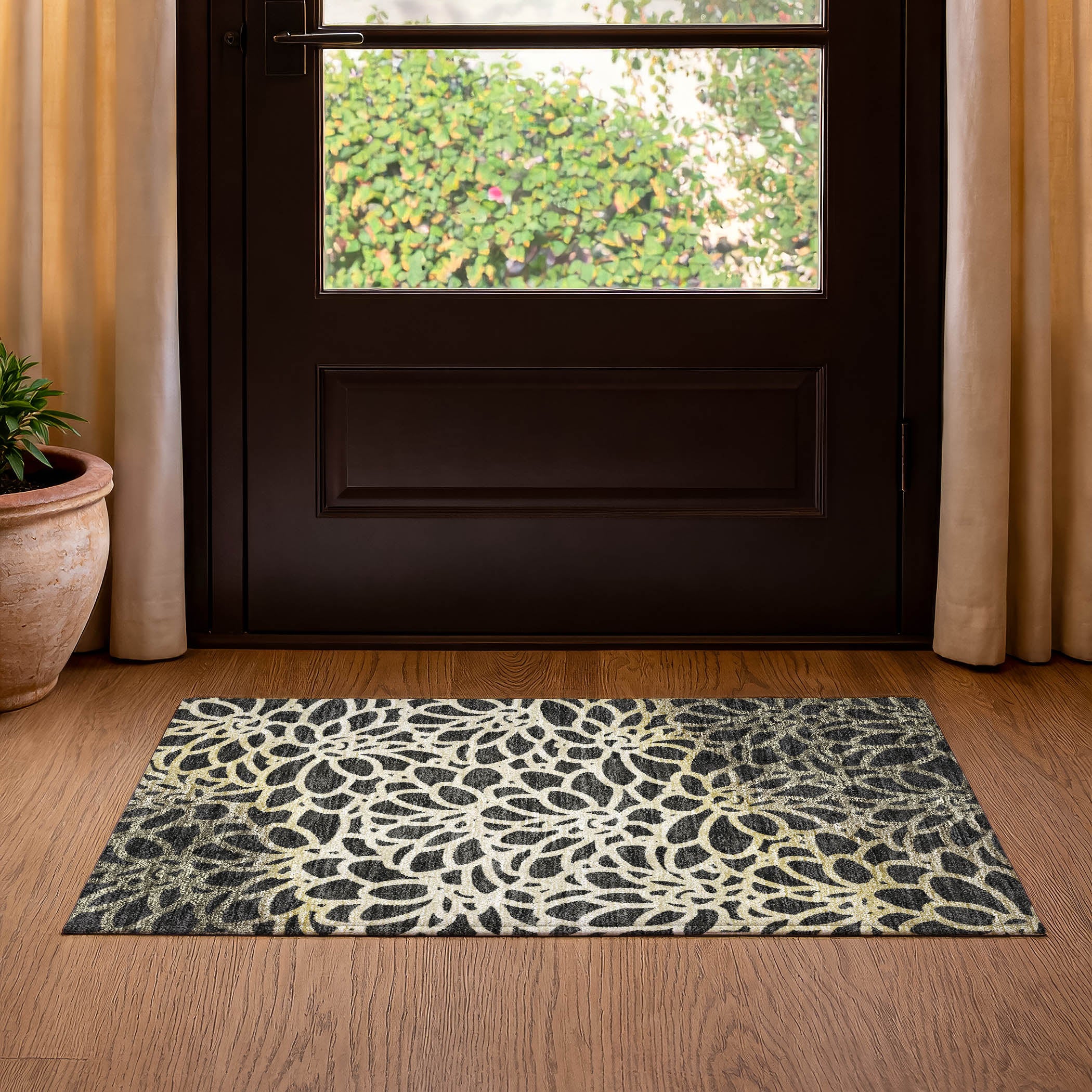 Istanbul Machine Washable Transitional Black Rug 1'8" x 2'6" #shape_Rectangle