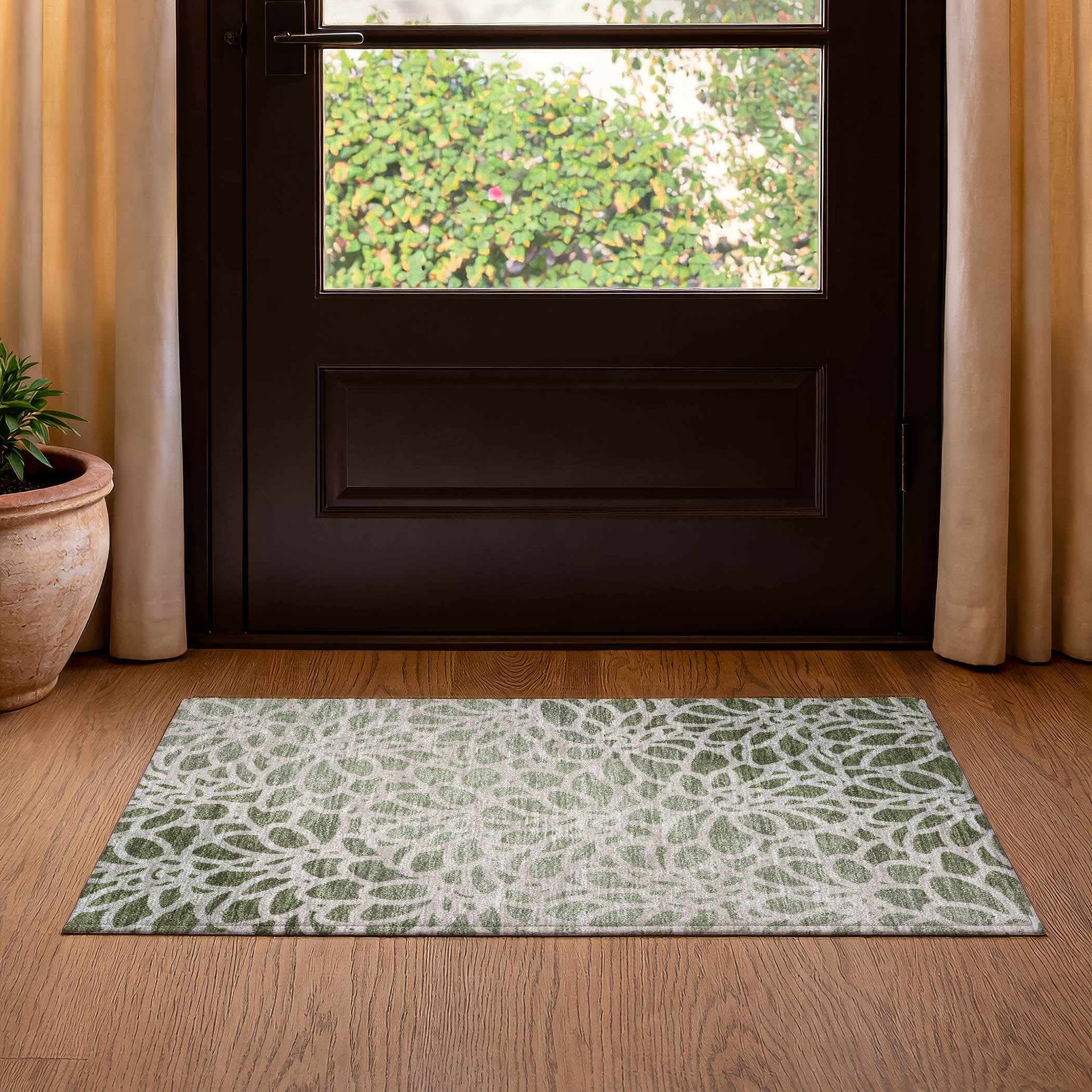 Istanbul Machine Washable Transitional Celery Green Rug 1'8" x 2'6" #shape_Rectangle